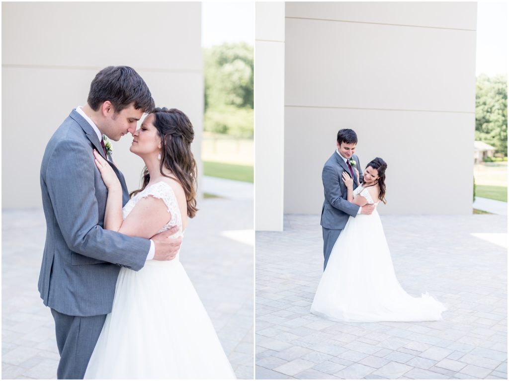 bride + groom share intimate moment before Greenville SC wedding ceremony