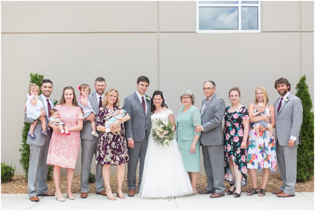 Greenville SC wedding bride + groom with family 