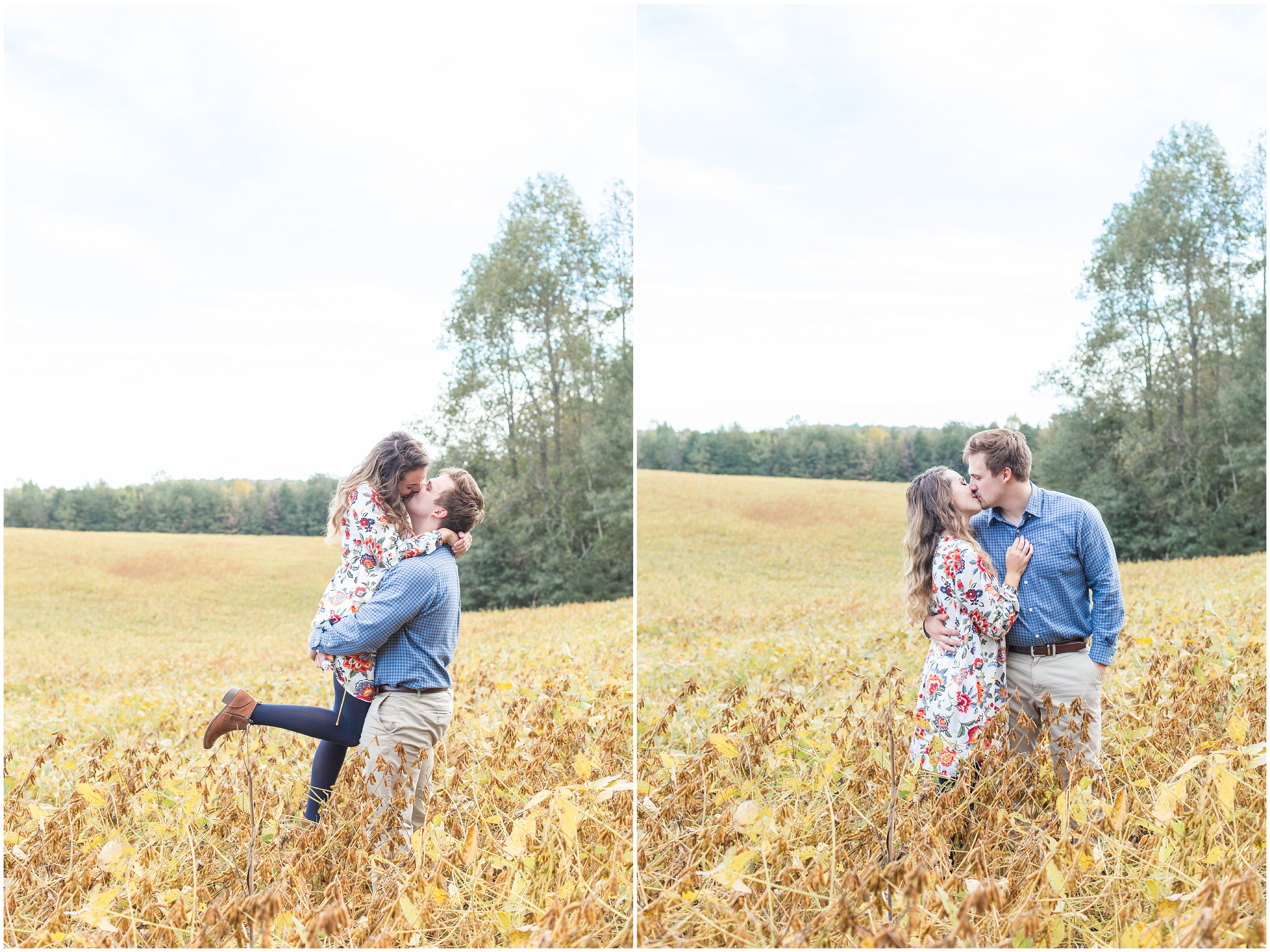 man lifts fiance up in tall grass in SC during engagement session