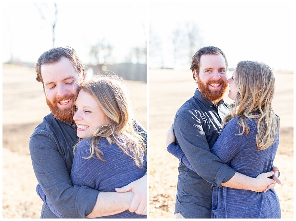 couple in blue during engagement session 