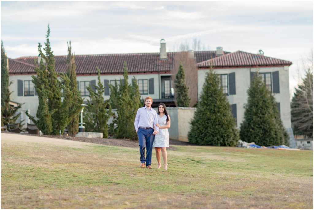 couple in front of Hotel Domestique during SC Engagement Session