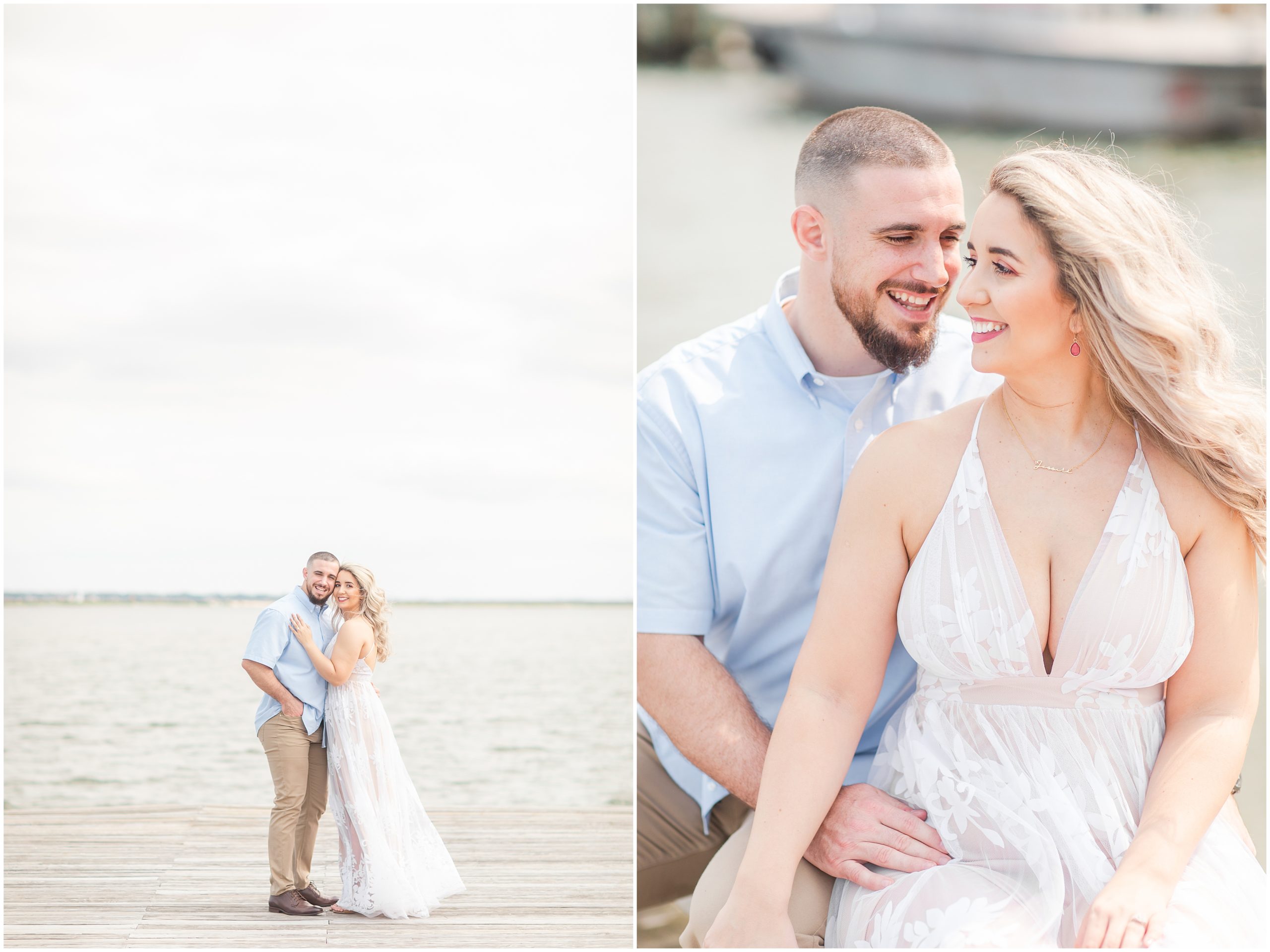 Waterfront Engagement Session in Charleston for couple in pastel outfits