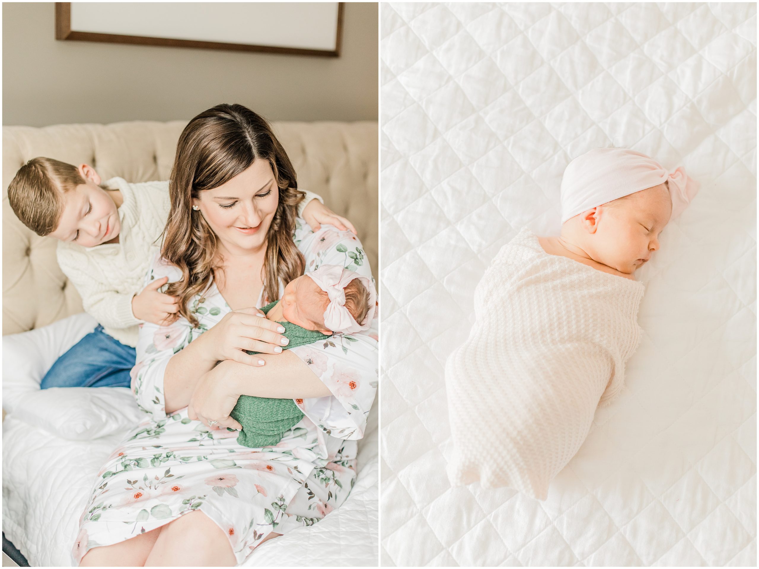 mom snuggles baby during Lifestyle Newborn Session in Charlotte