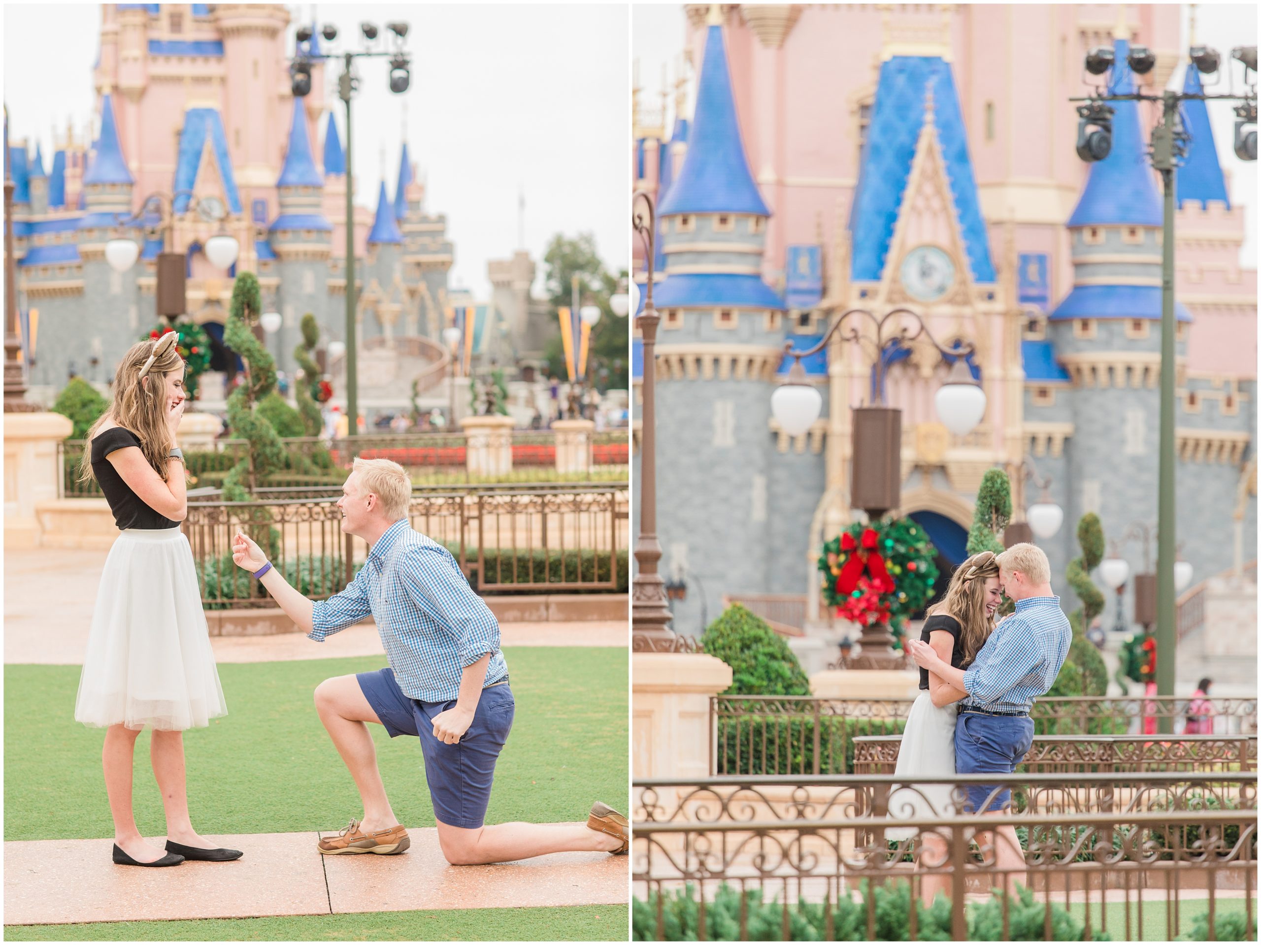 man kneels during Disney World proposal