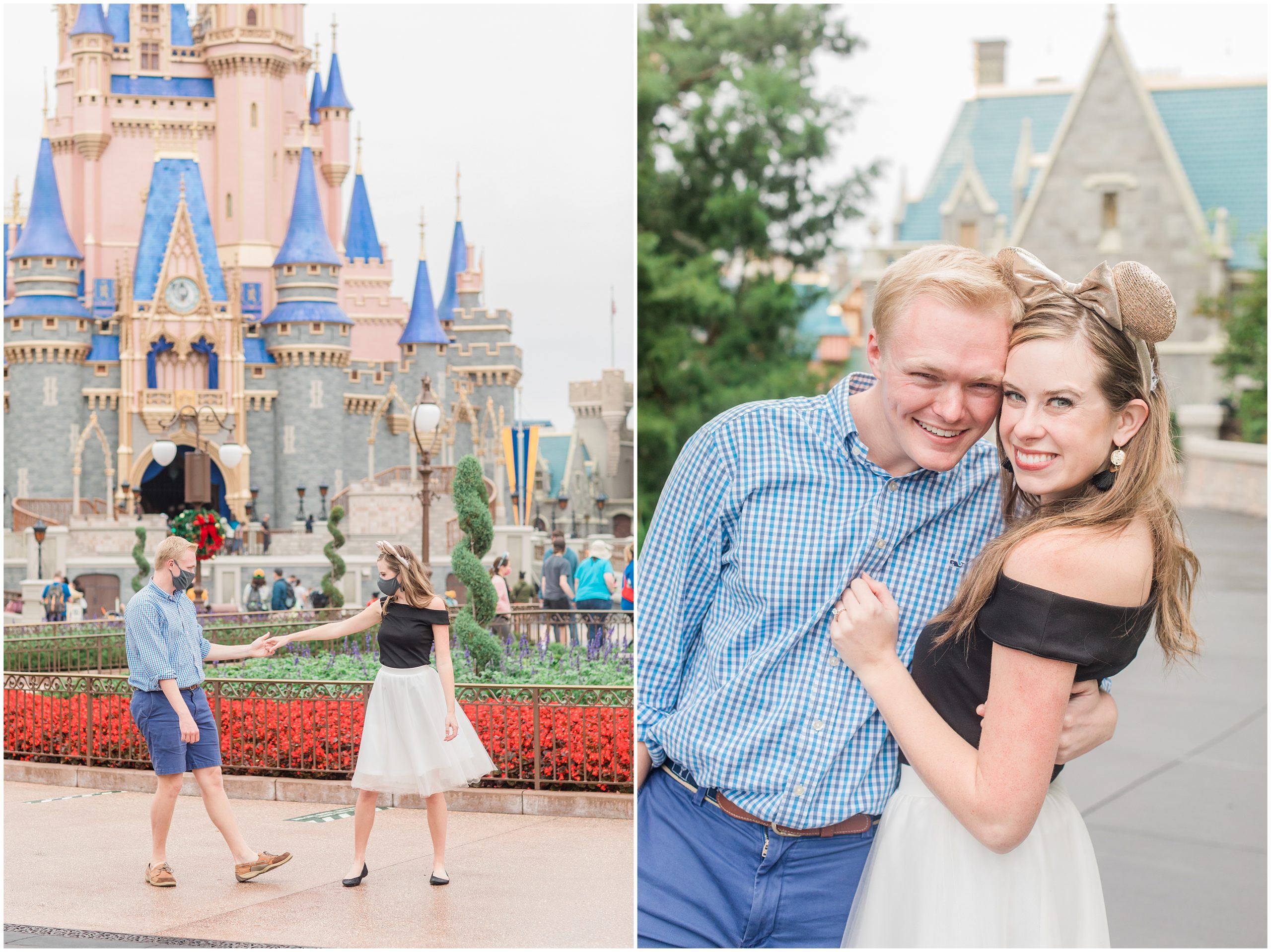 couple hugs after Disney World proposal