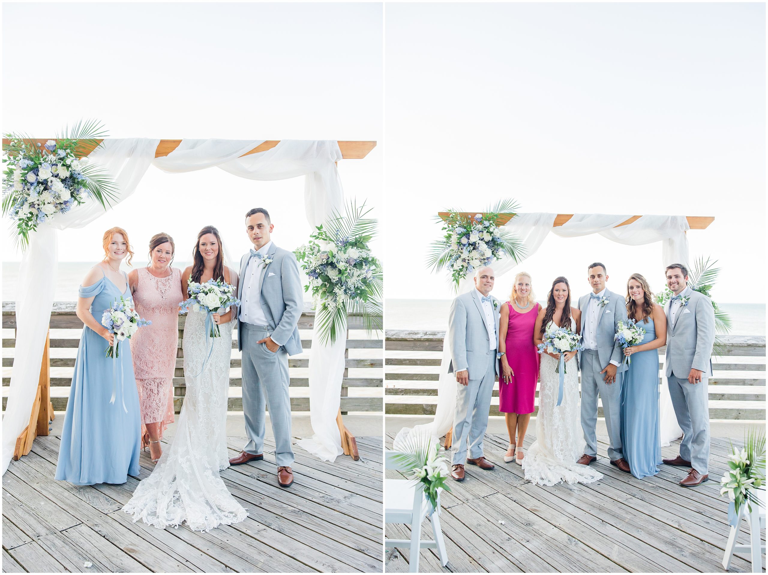 Jennette's Pier wedding day family formals along pier