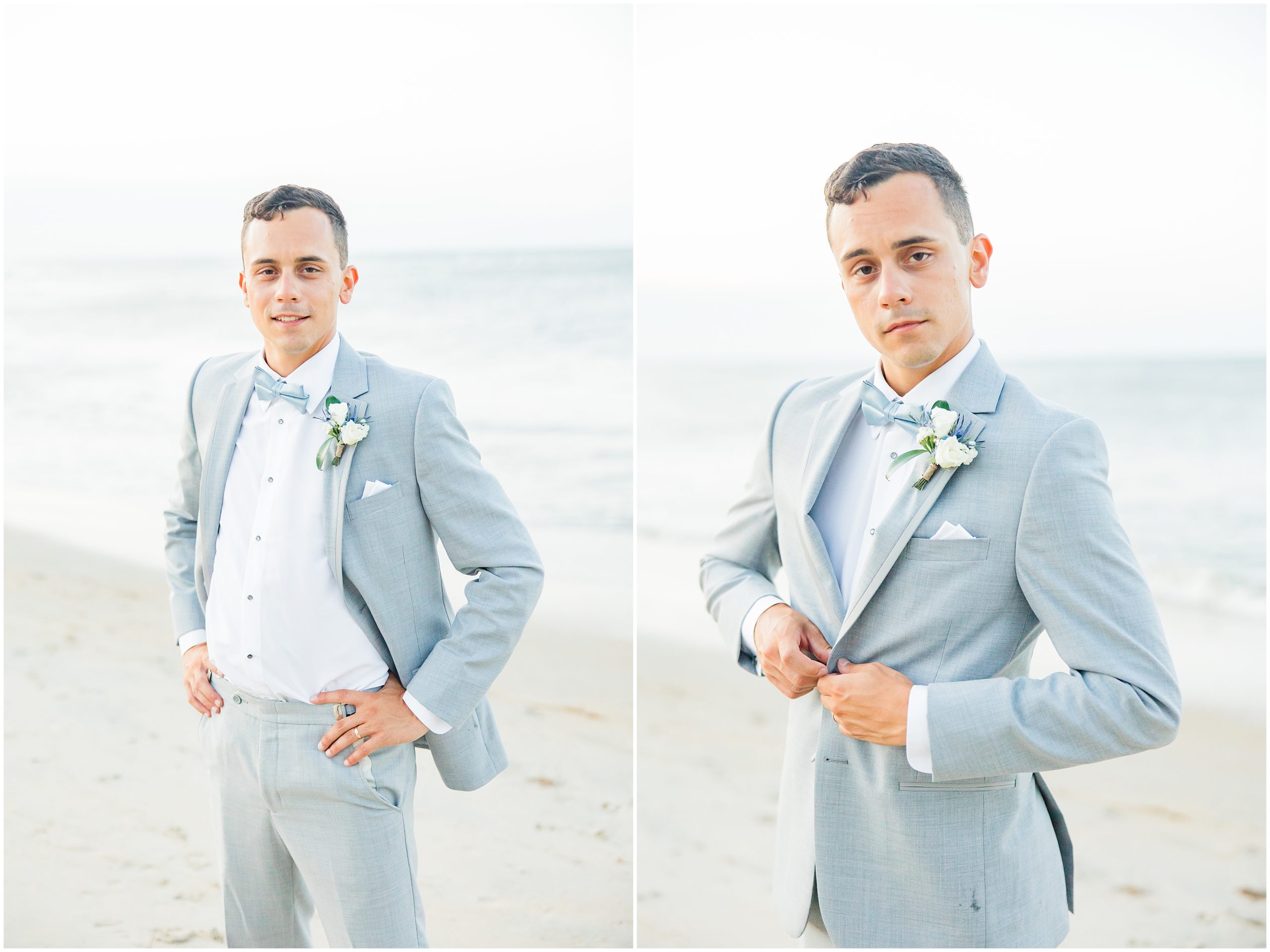 groom adjusts suit on Nags Head beach