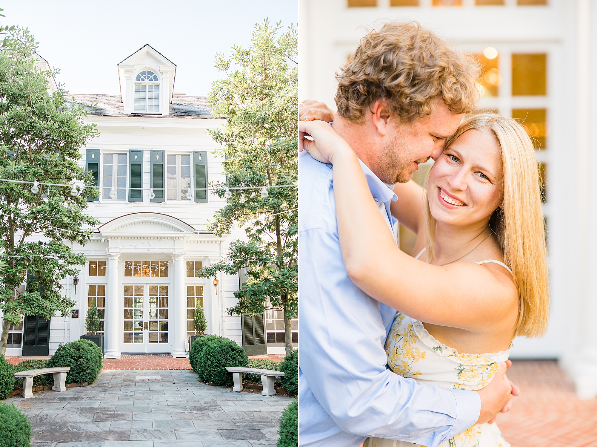 summertime Duke Mansion engagement session with couple in Charlotte NC