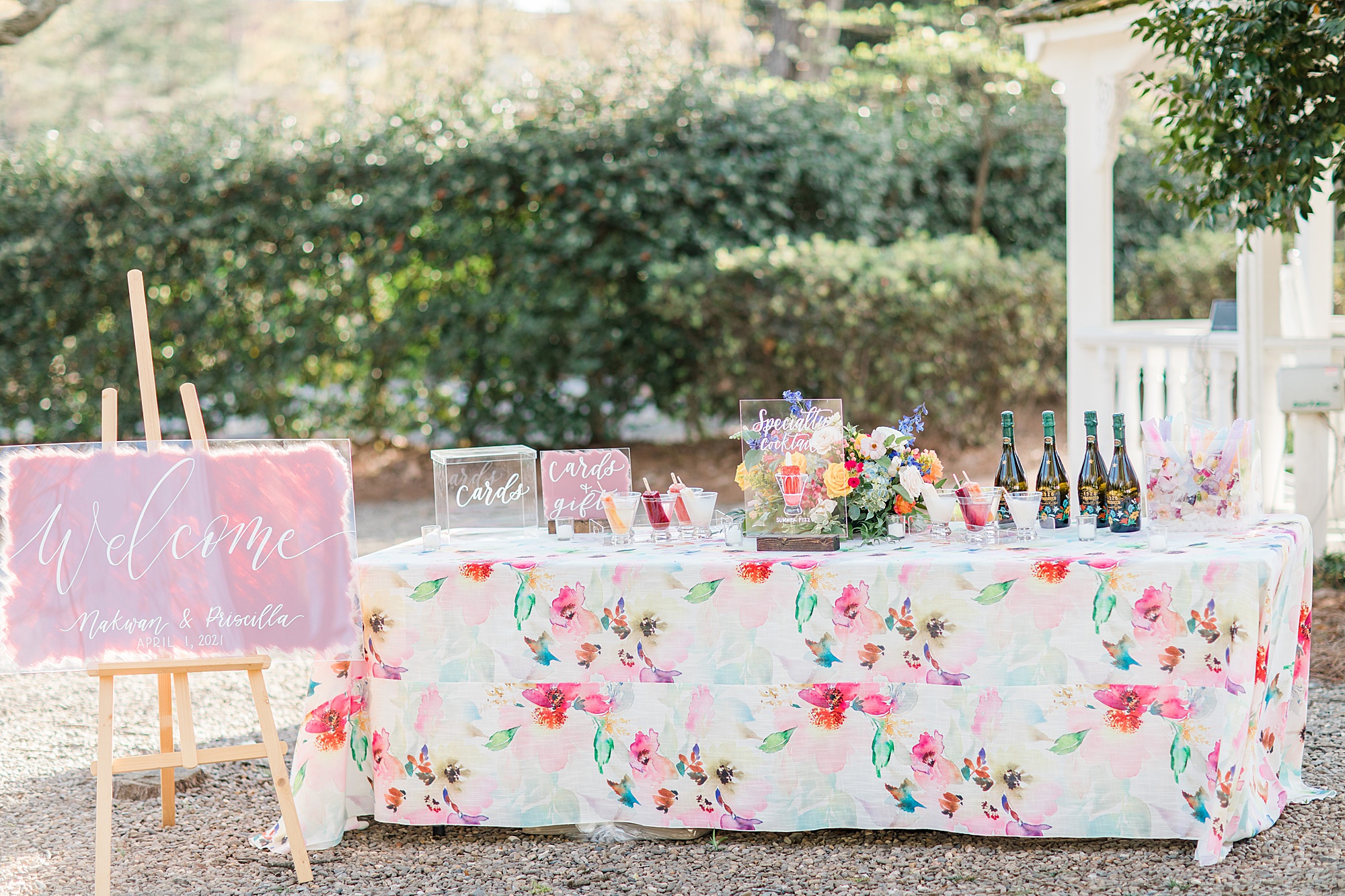 colorful dessert table at Whitehead Manor wedding reception