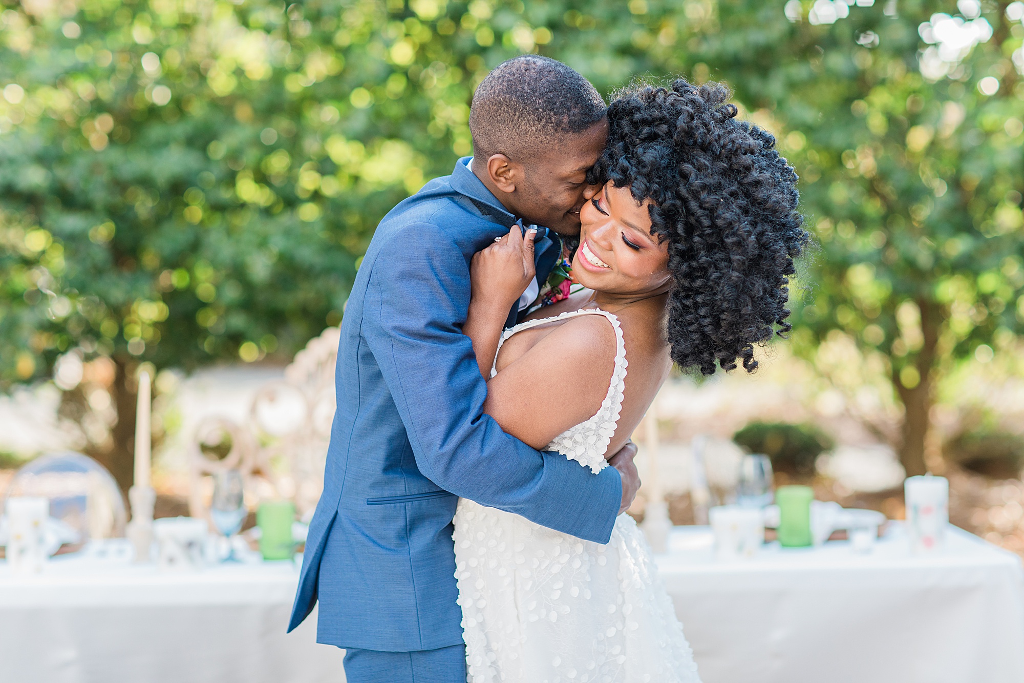 bride and groom hug during Whitehead Manor styled shoot