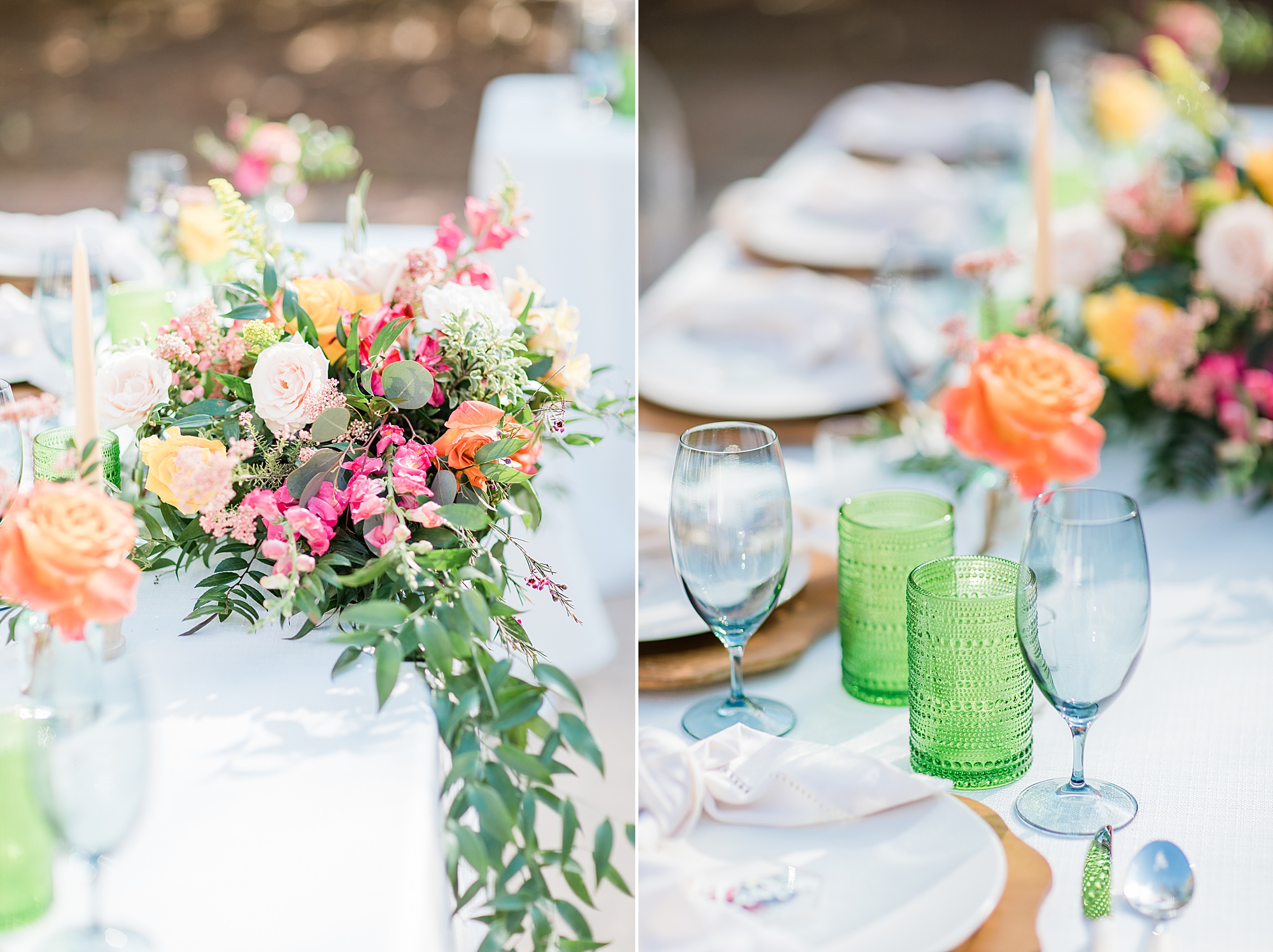 bright colored floral displays for Whitehead Manor reception 