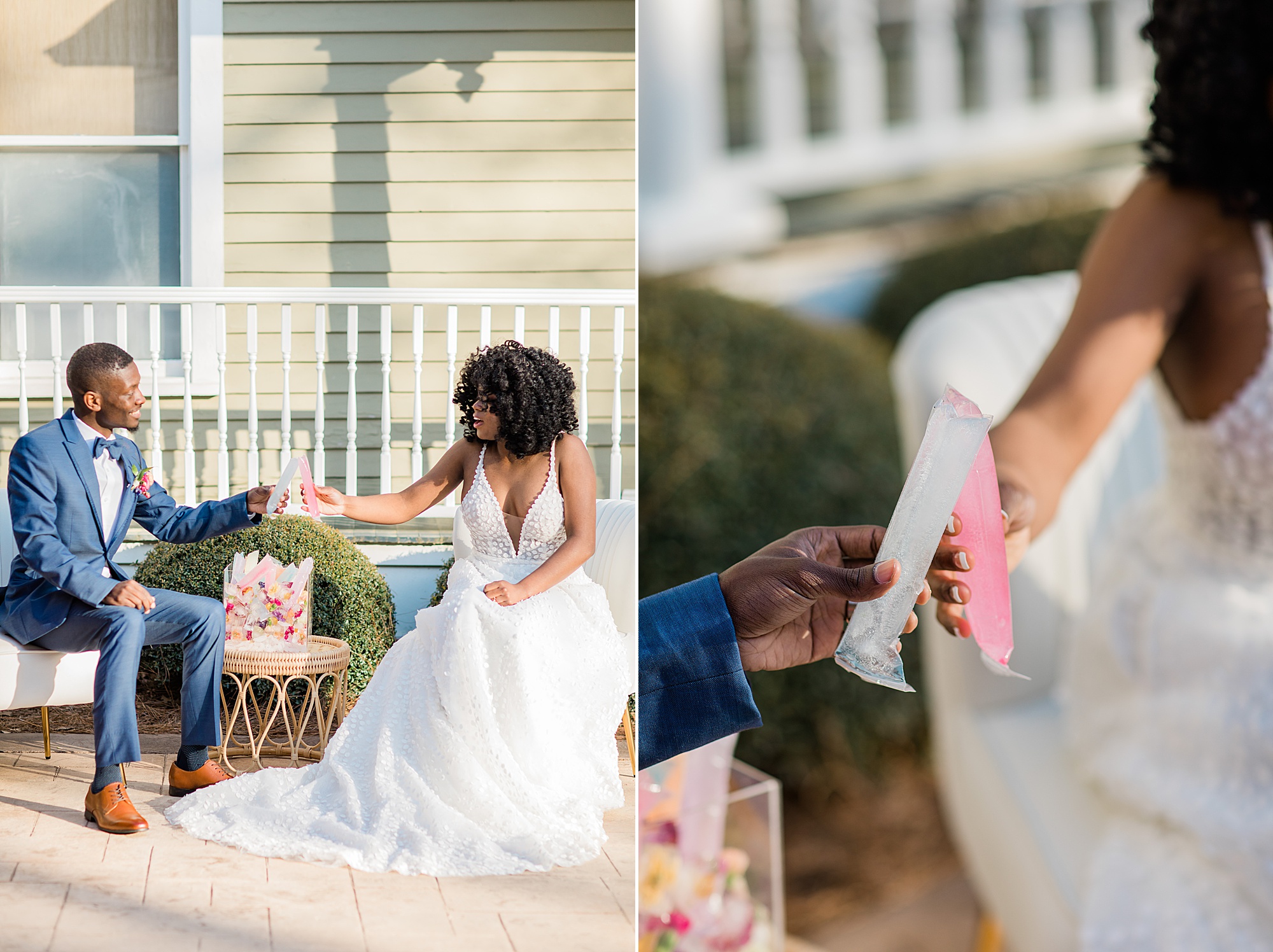newlyweds toast frozen pops at Whitehead Manor