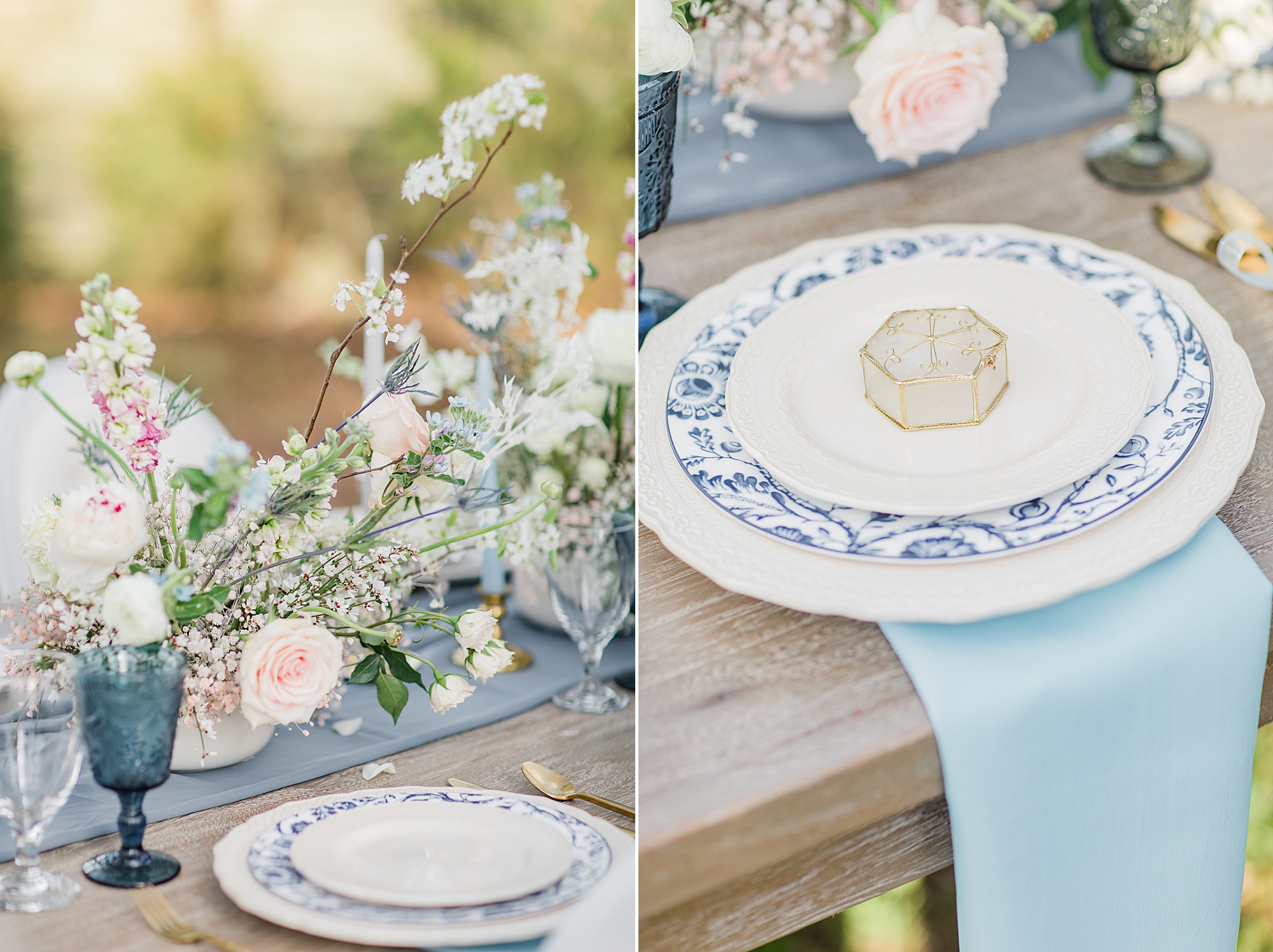 place settings with vintage plates