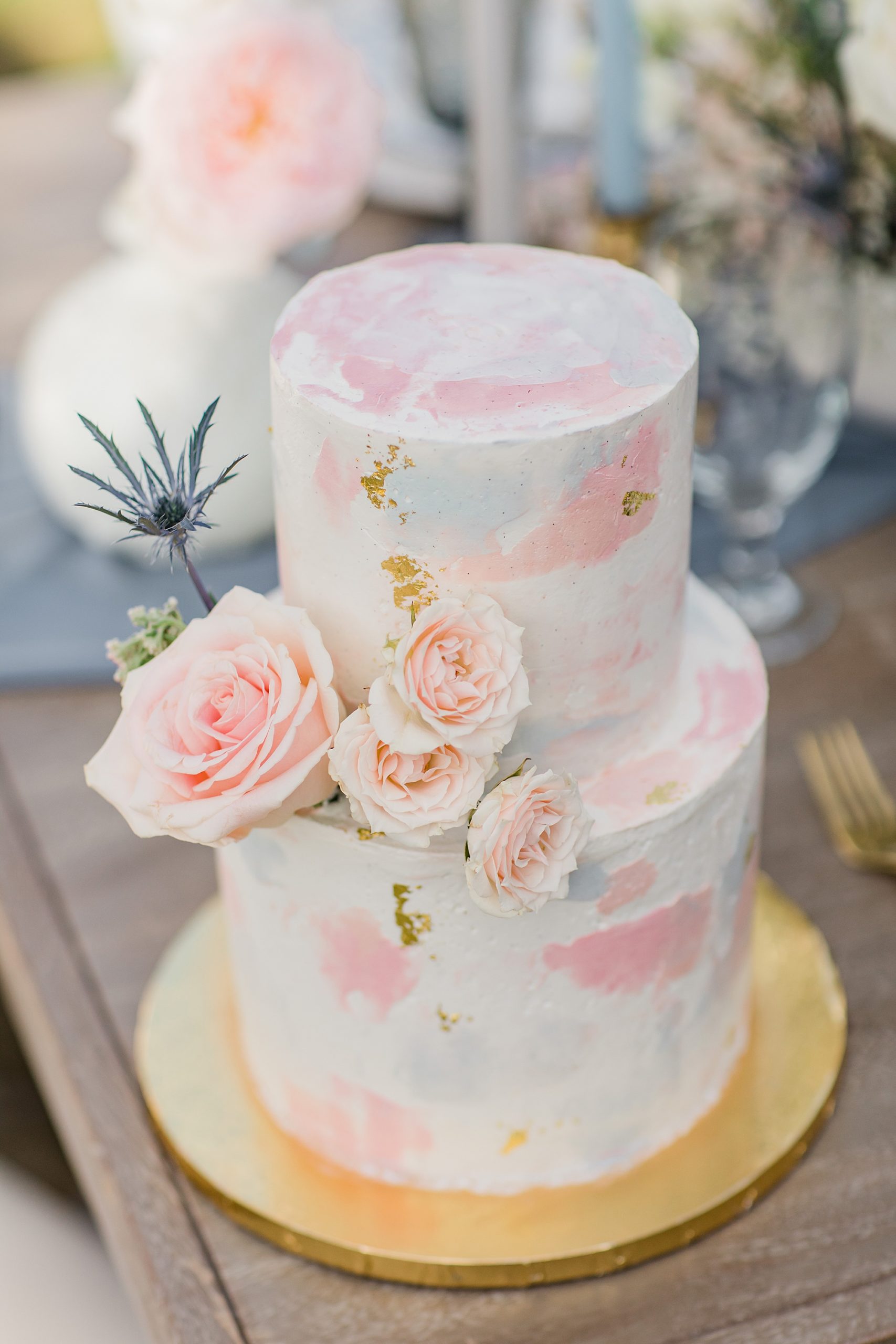 pastel wedding cake with watercolor inspired design