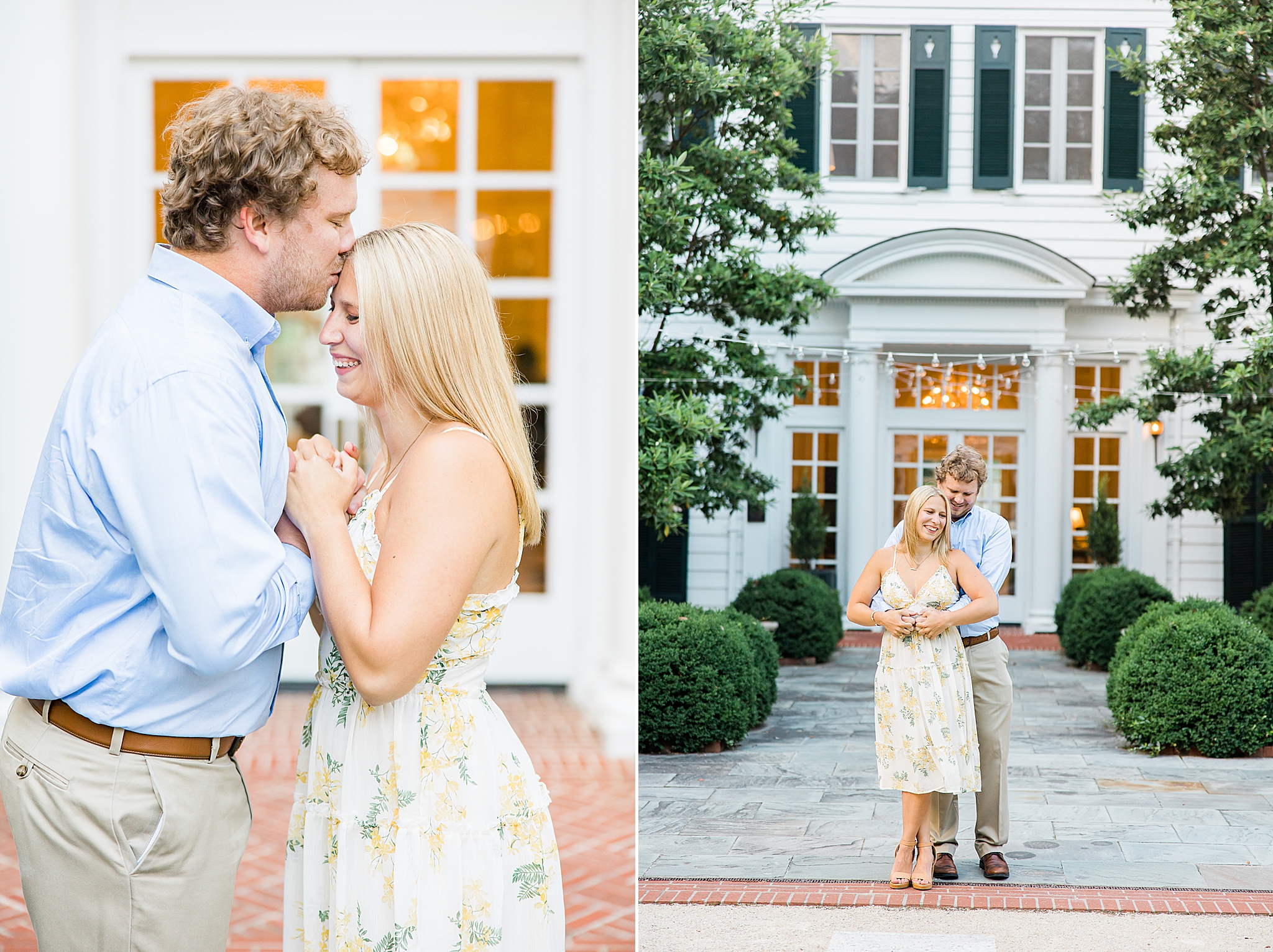 couple poses outside the Duke Mansion in Charlotte NC