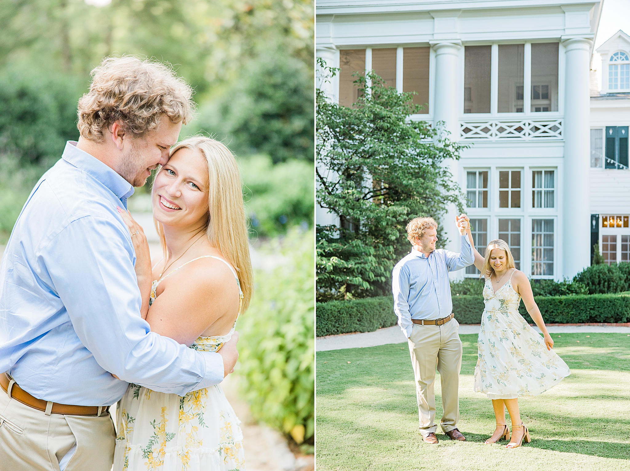 groom twirls bride during engagement photos in Charlotte NC