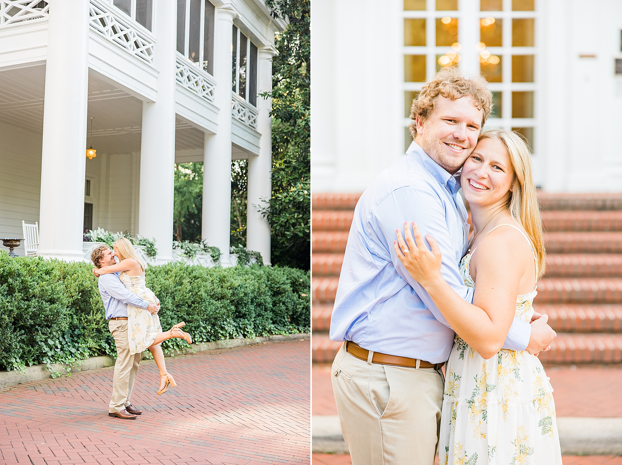 engaged couple poses in Duke Mansion