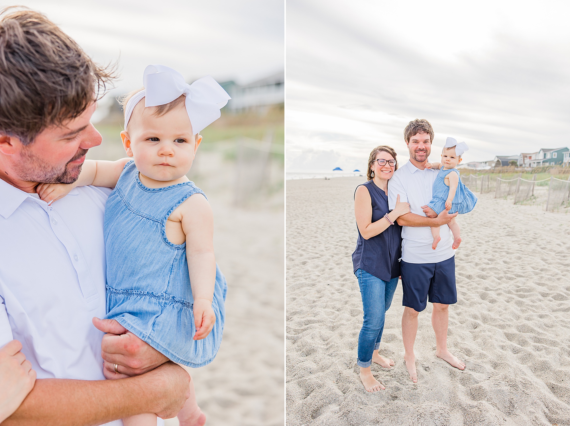 dad looks at daughter during Holden Beach family photos