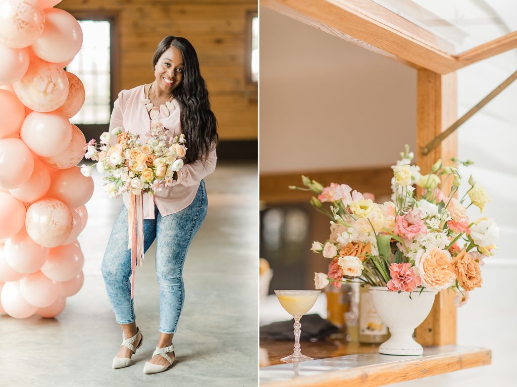 Heatherly Events holds bouquet of flowers for North Corner Haven styled shoot
