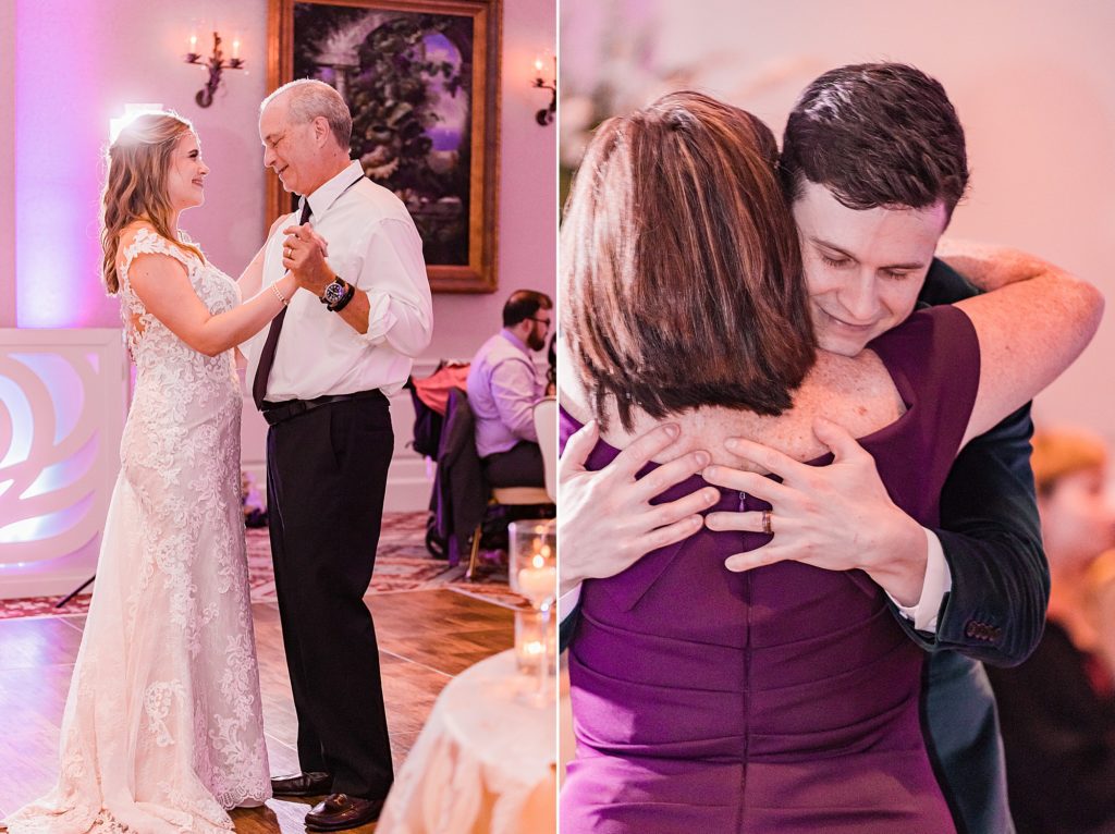 bride and groom have dances with parents during Asheville NC wedding reception