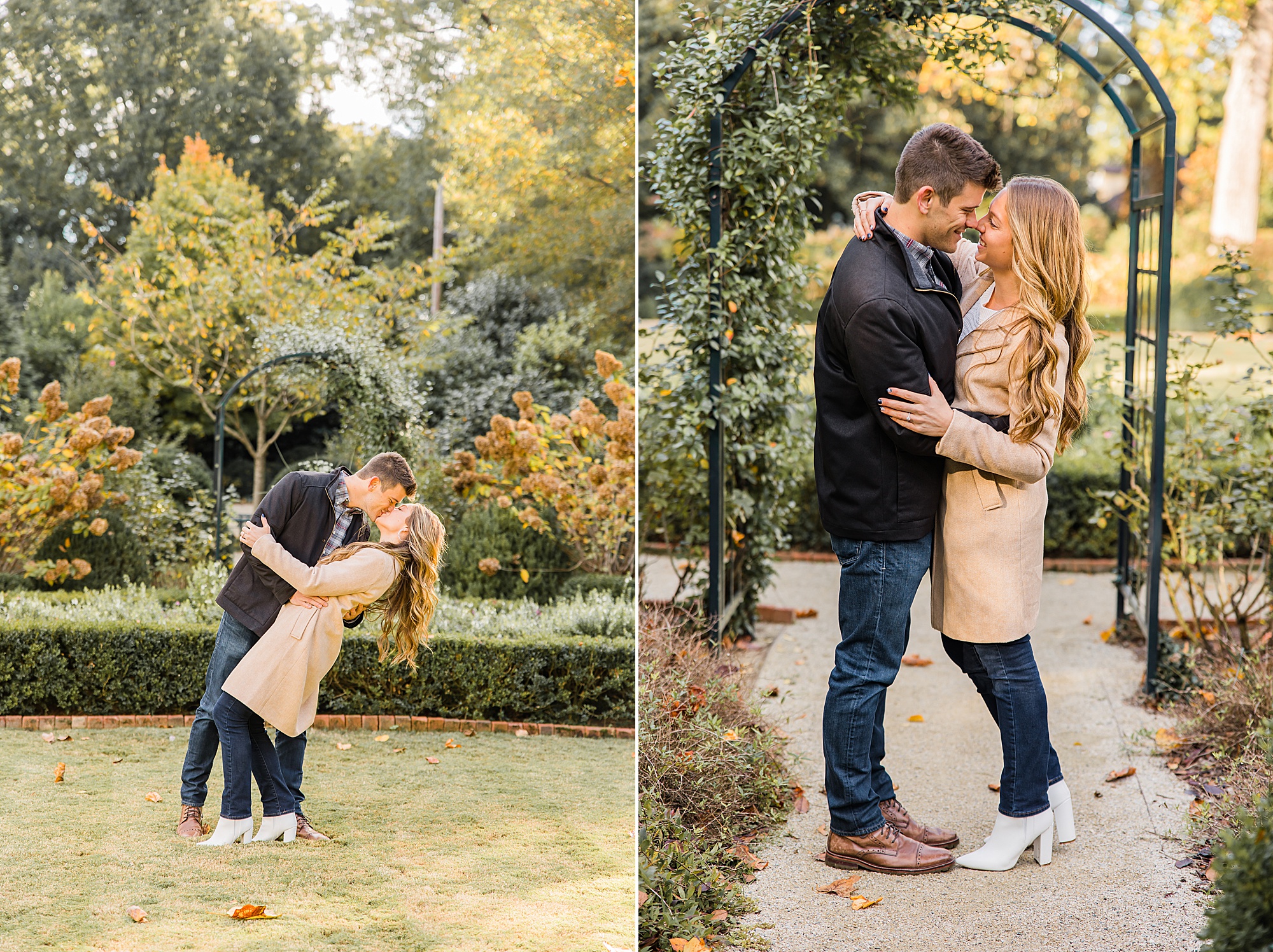 groom kisses bride-to-be during NC engagement session