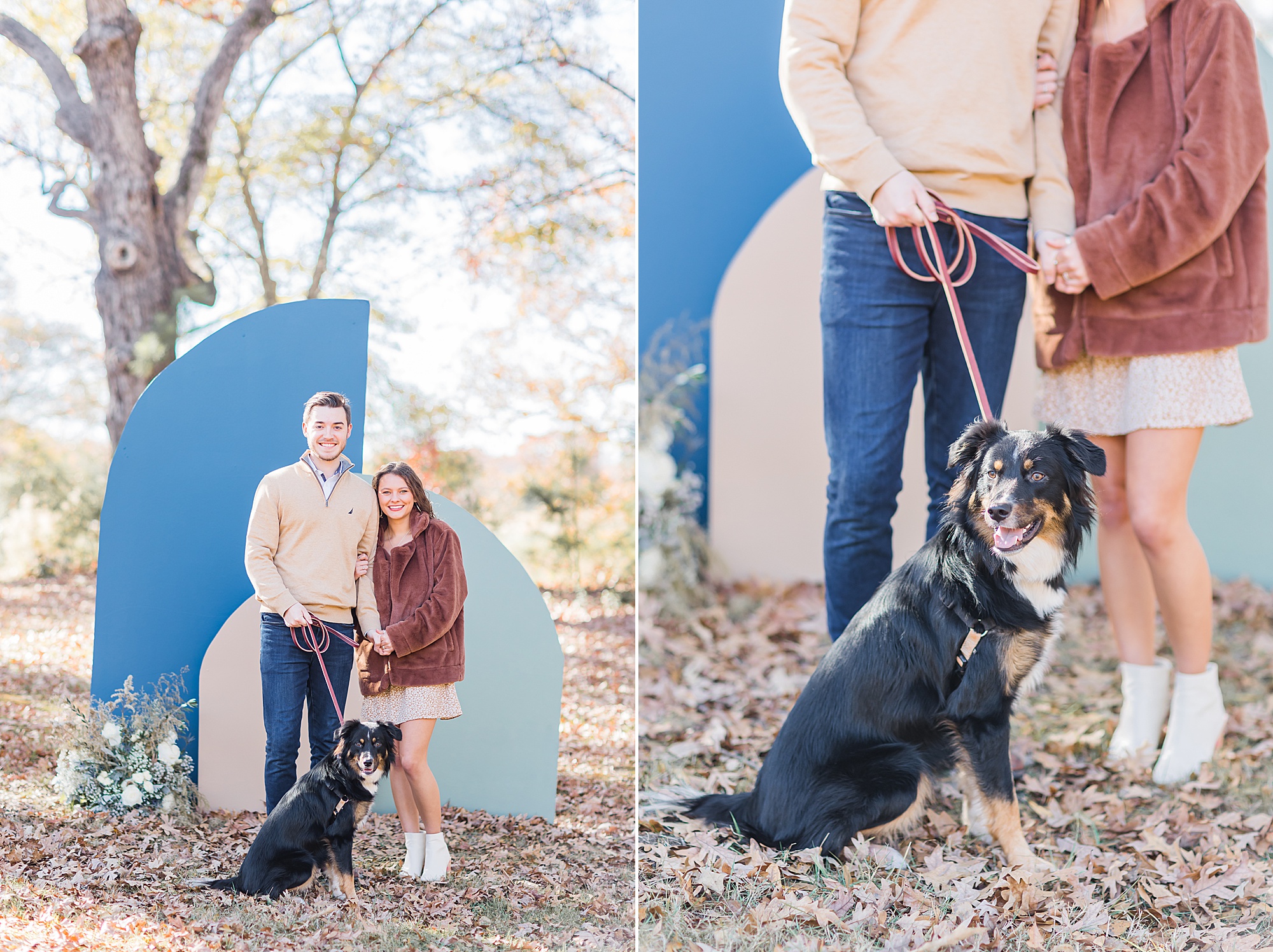 young couple poses with dog during The Ivy Place mini sessions