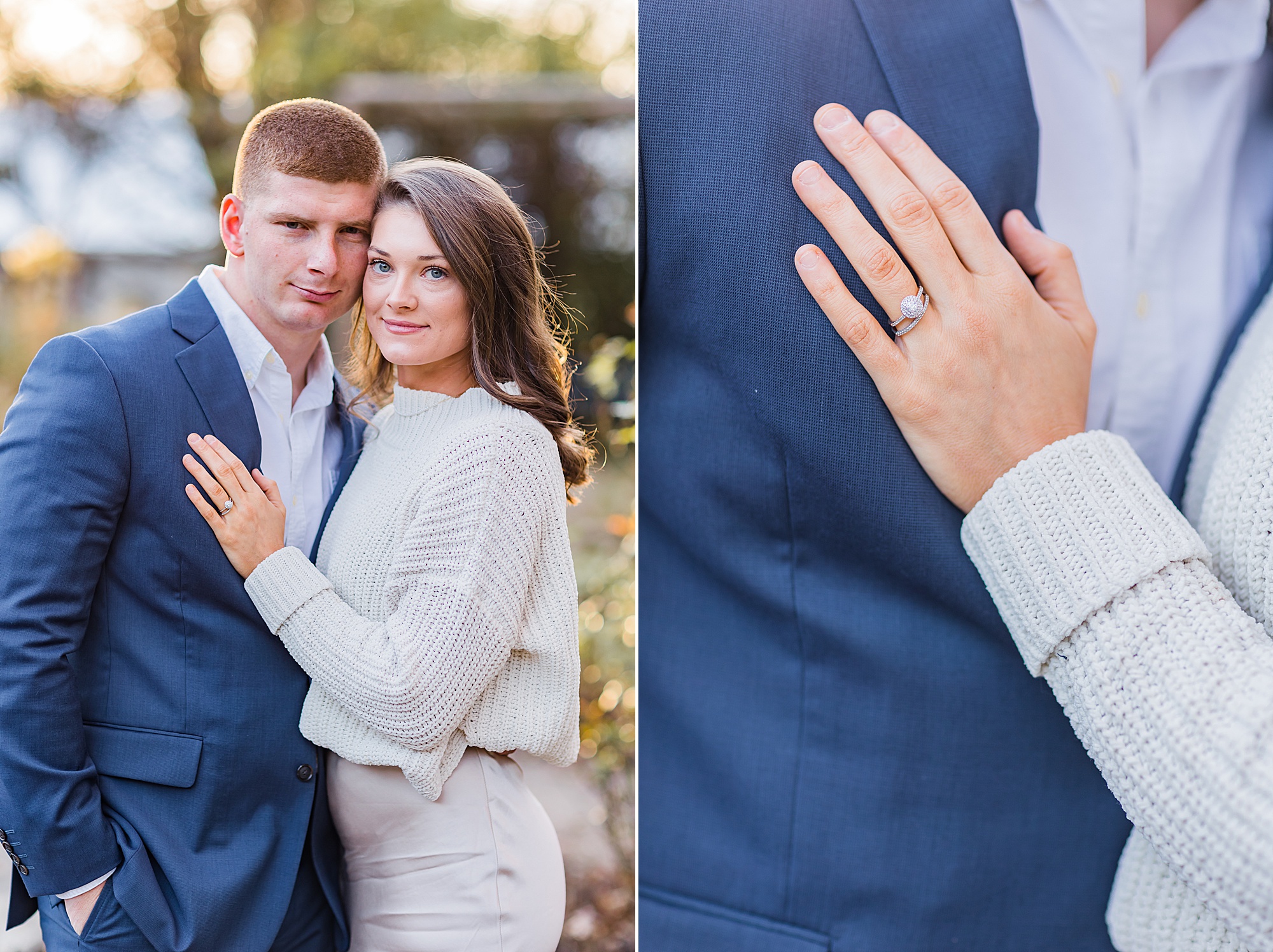 engaged woman shows off wedding ring during portraits at The Ivy Place