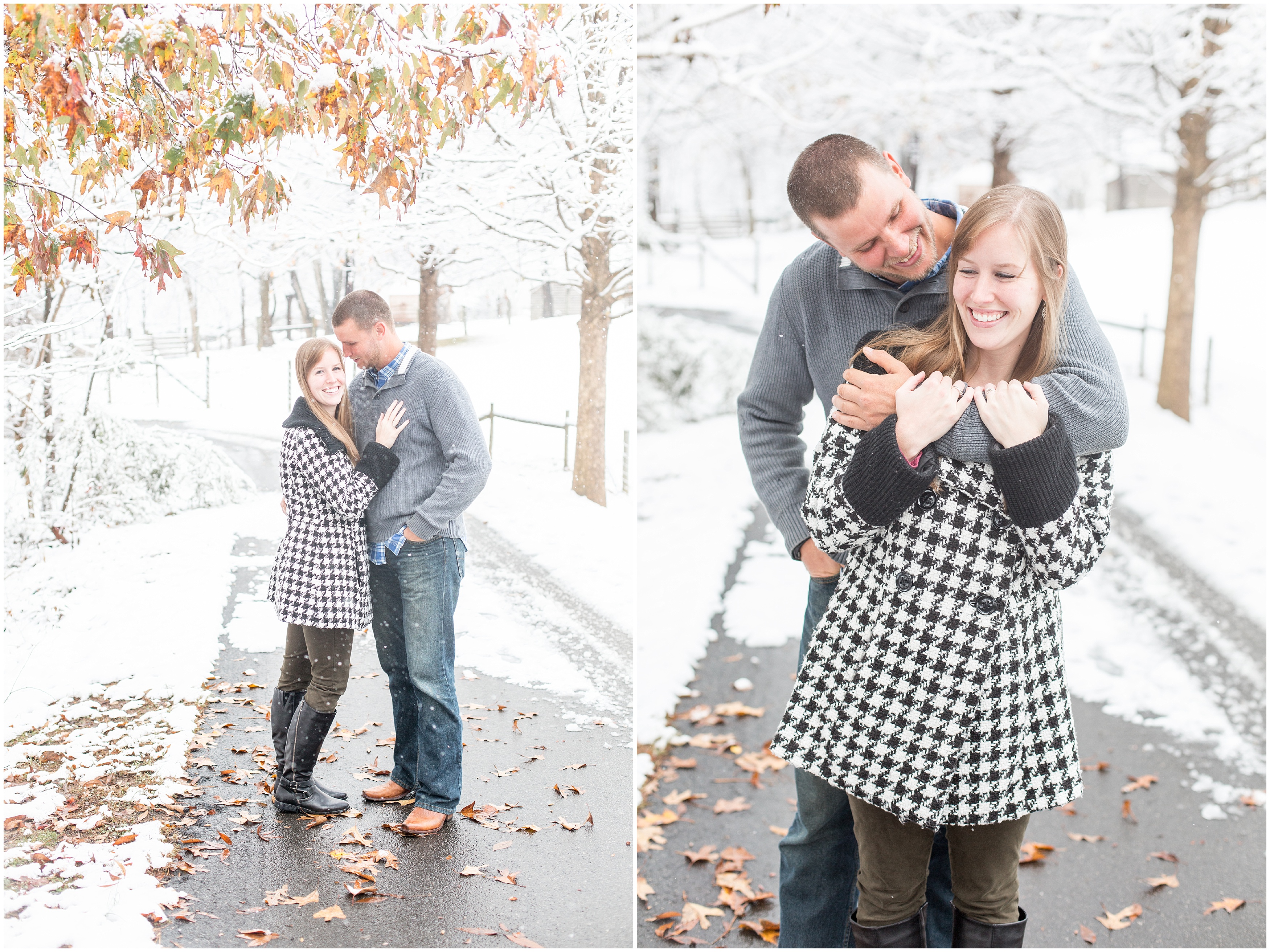 couple during outdoor winter engagement session in GA