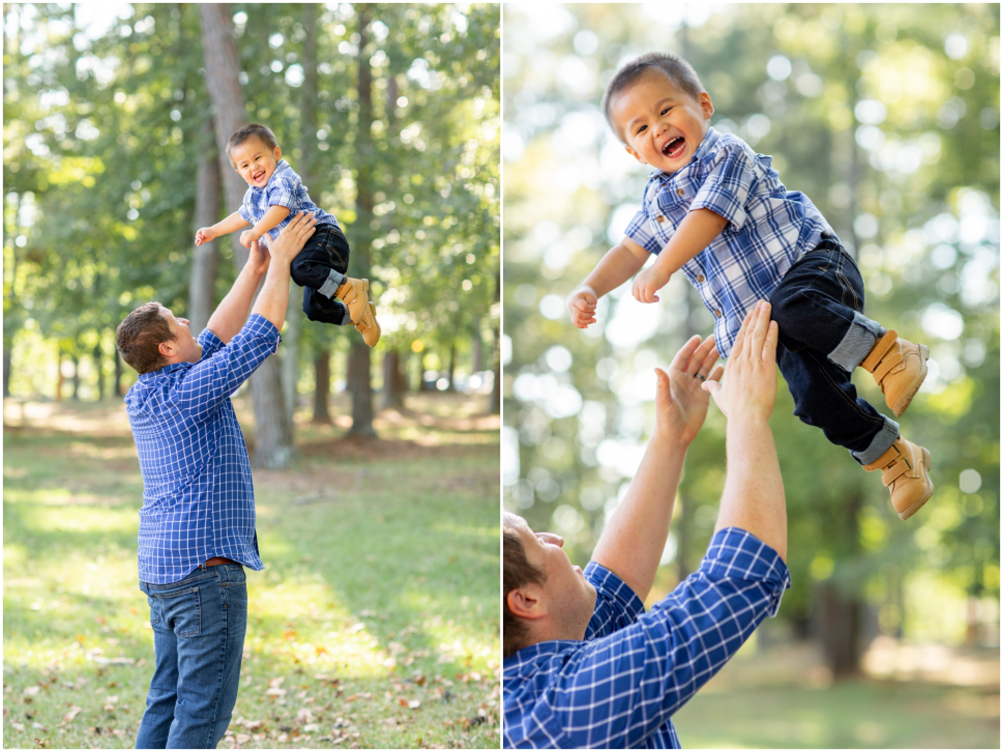 dad tosses toddler in the air during Adoption Portraits