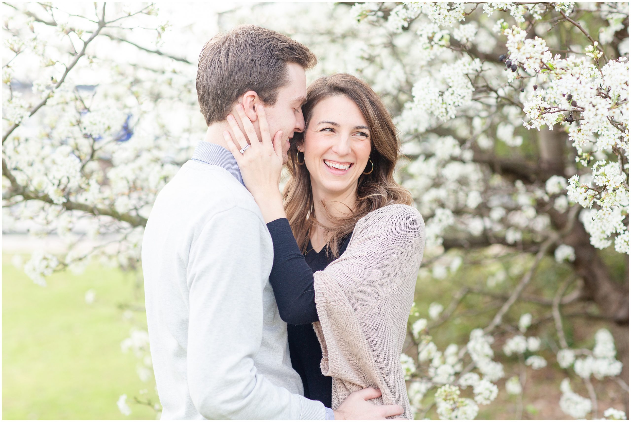 husband makes wife laugh during Lawrenceville Anniversary Session