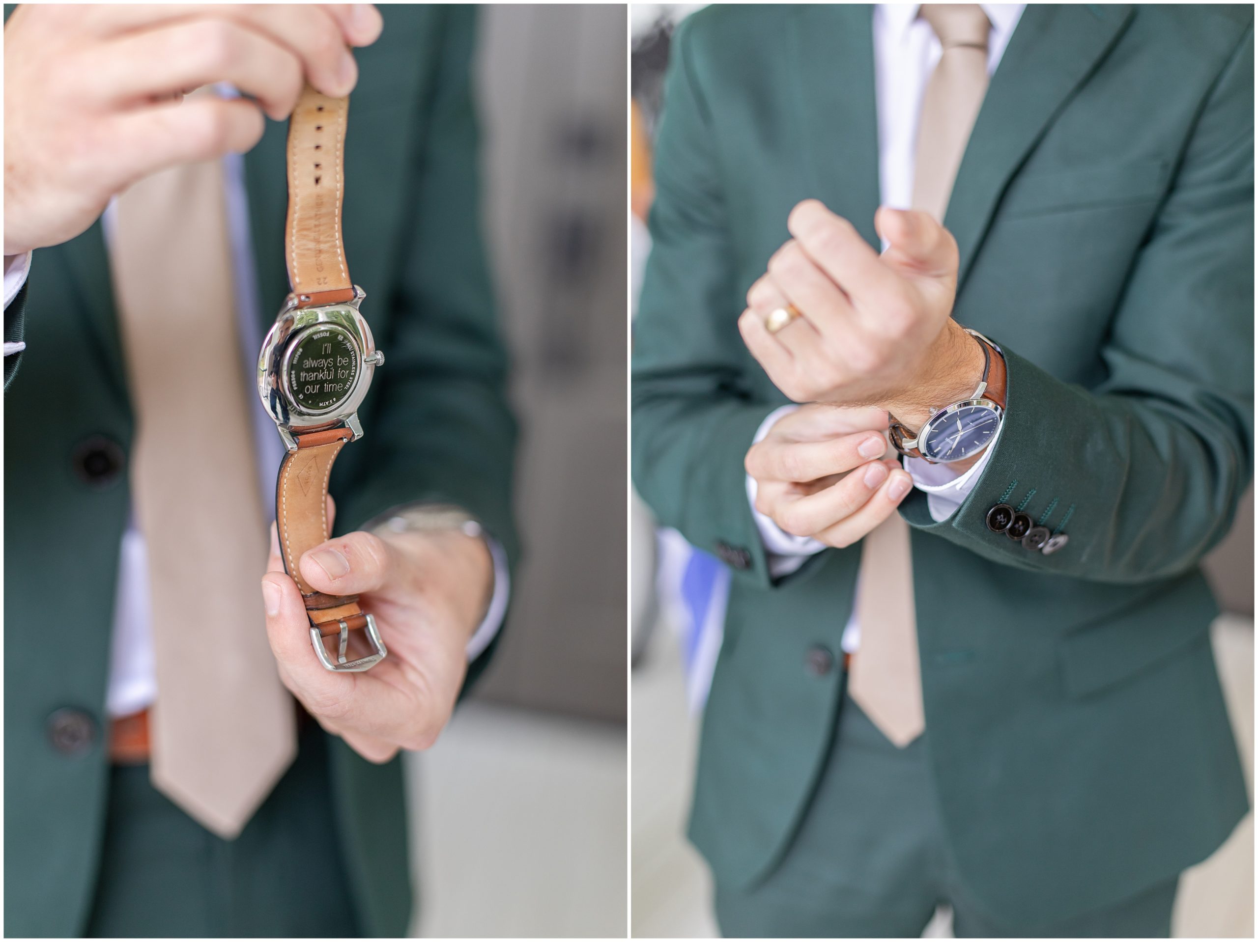 groom shows off new watch during Southern Alabama Wedding at The Witt House