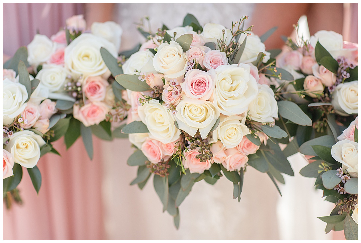 pastel pink and white bouquets for summer wedding at The Conservatory at Waterstone