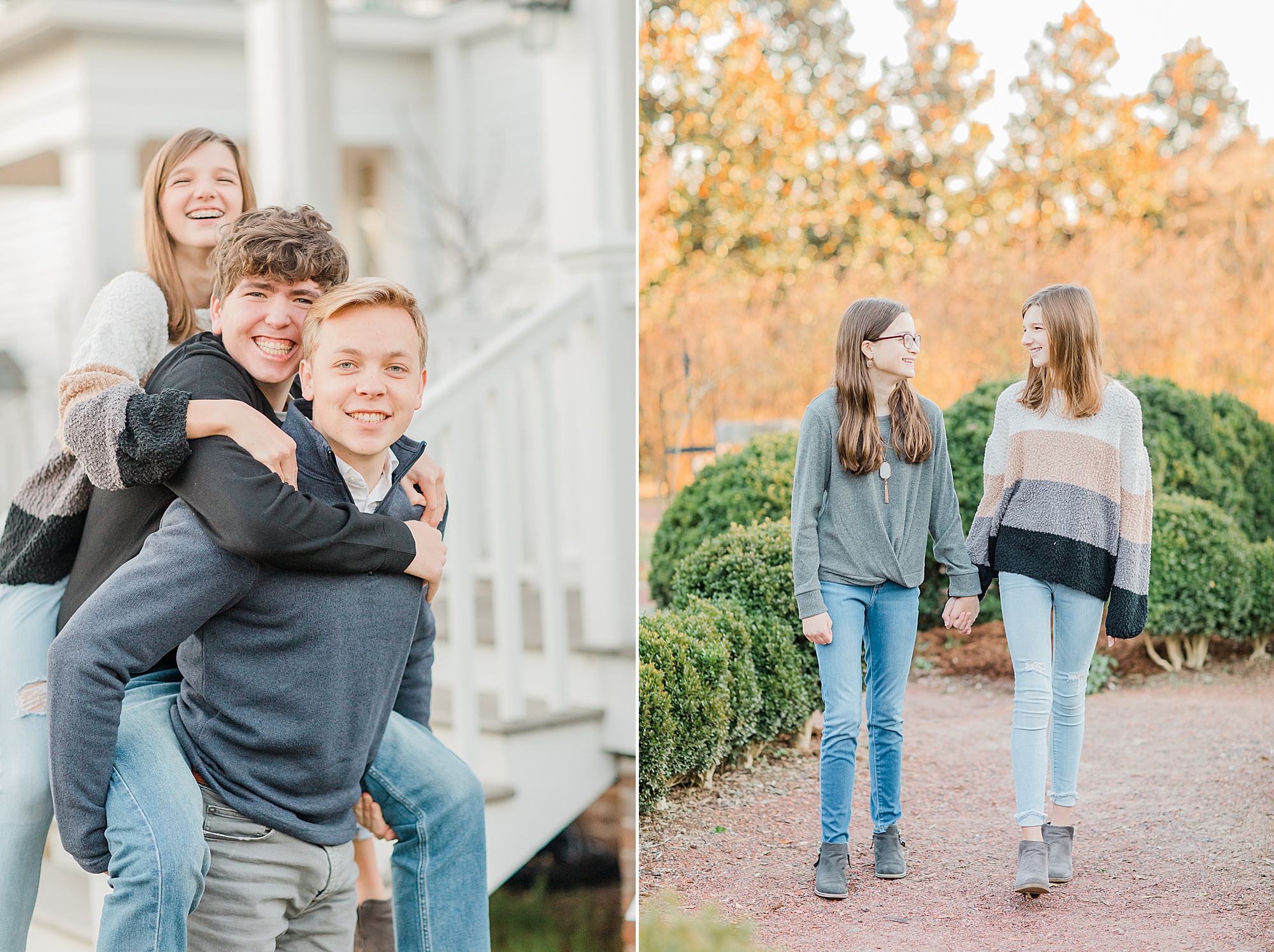 siblings hug during Charlotte family portraits 