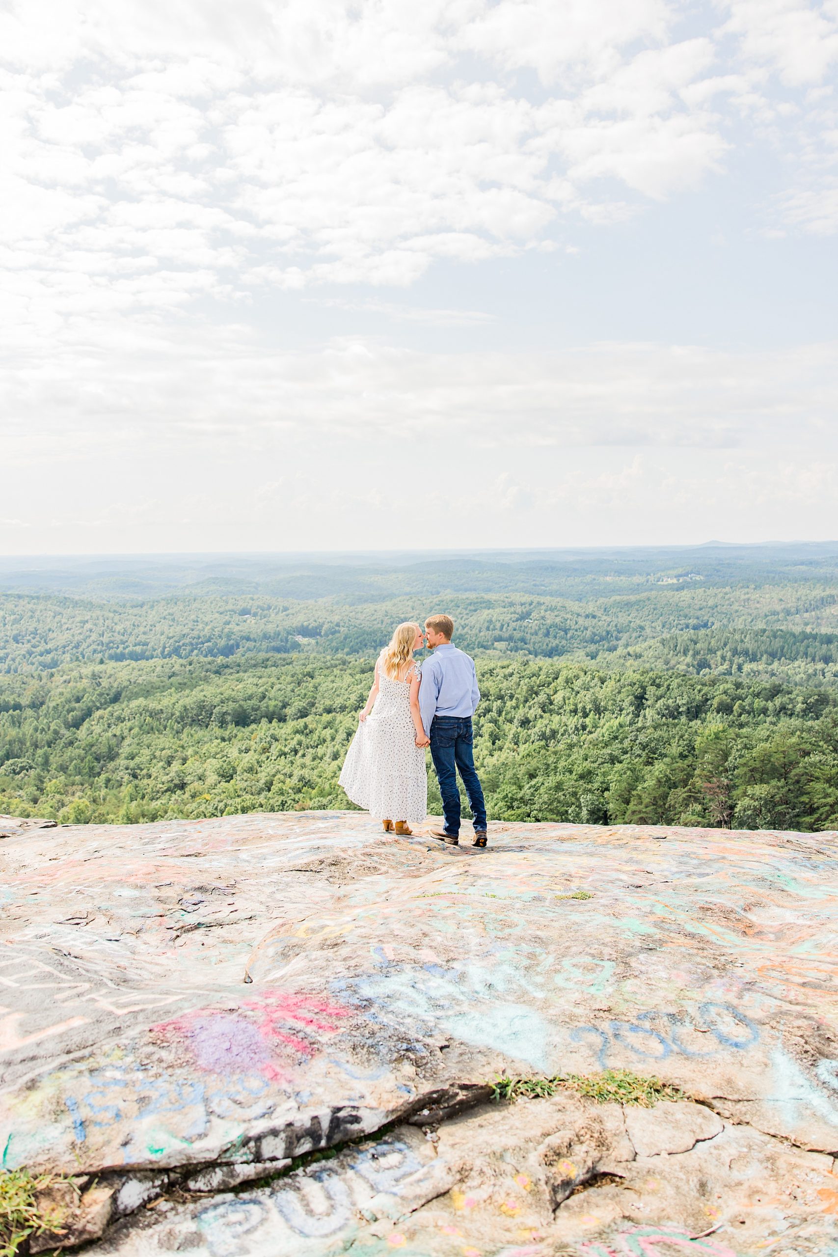 Bald Rock engagement session for couple in white dress and light blue shirt