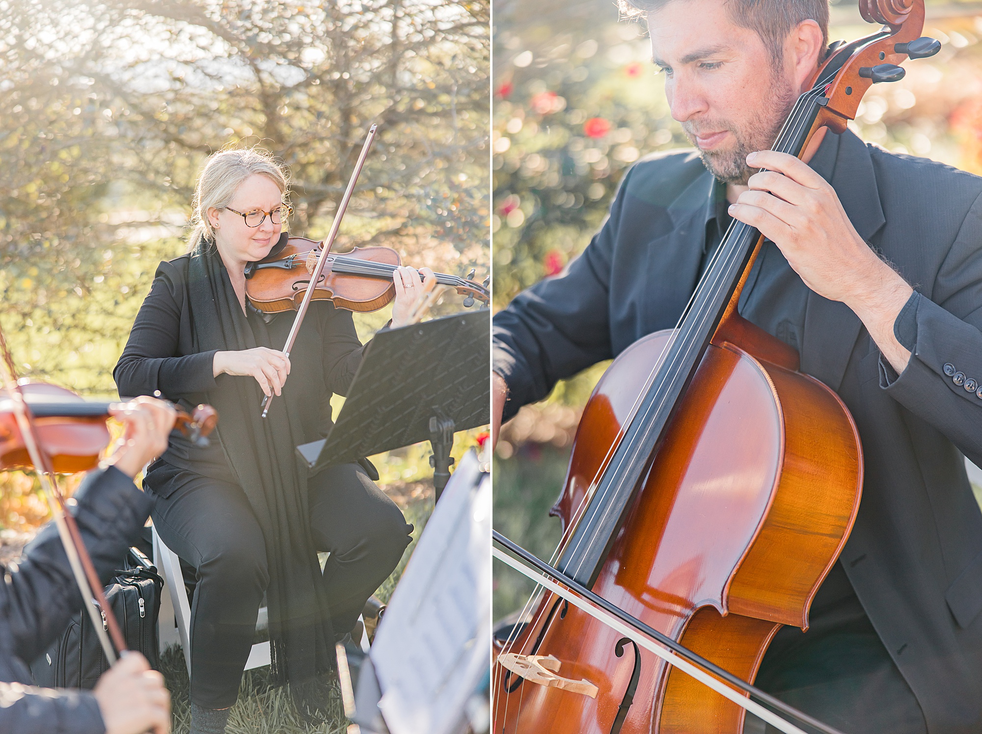 string musicians play during Asheville NC outdoor wedding ceremony