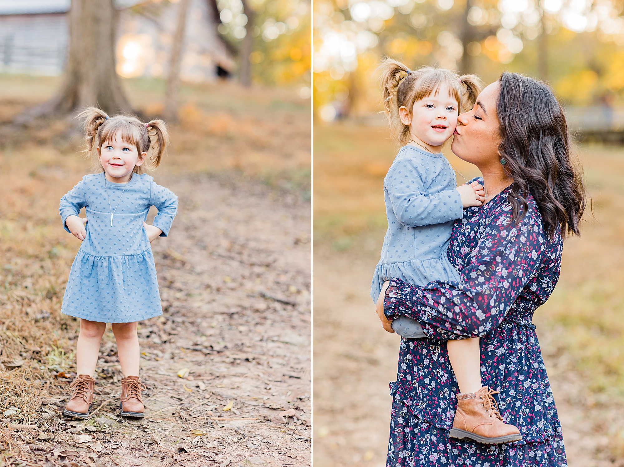 mom kisses toddler during family photos