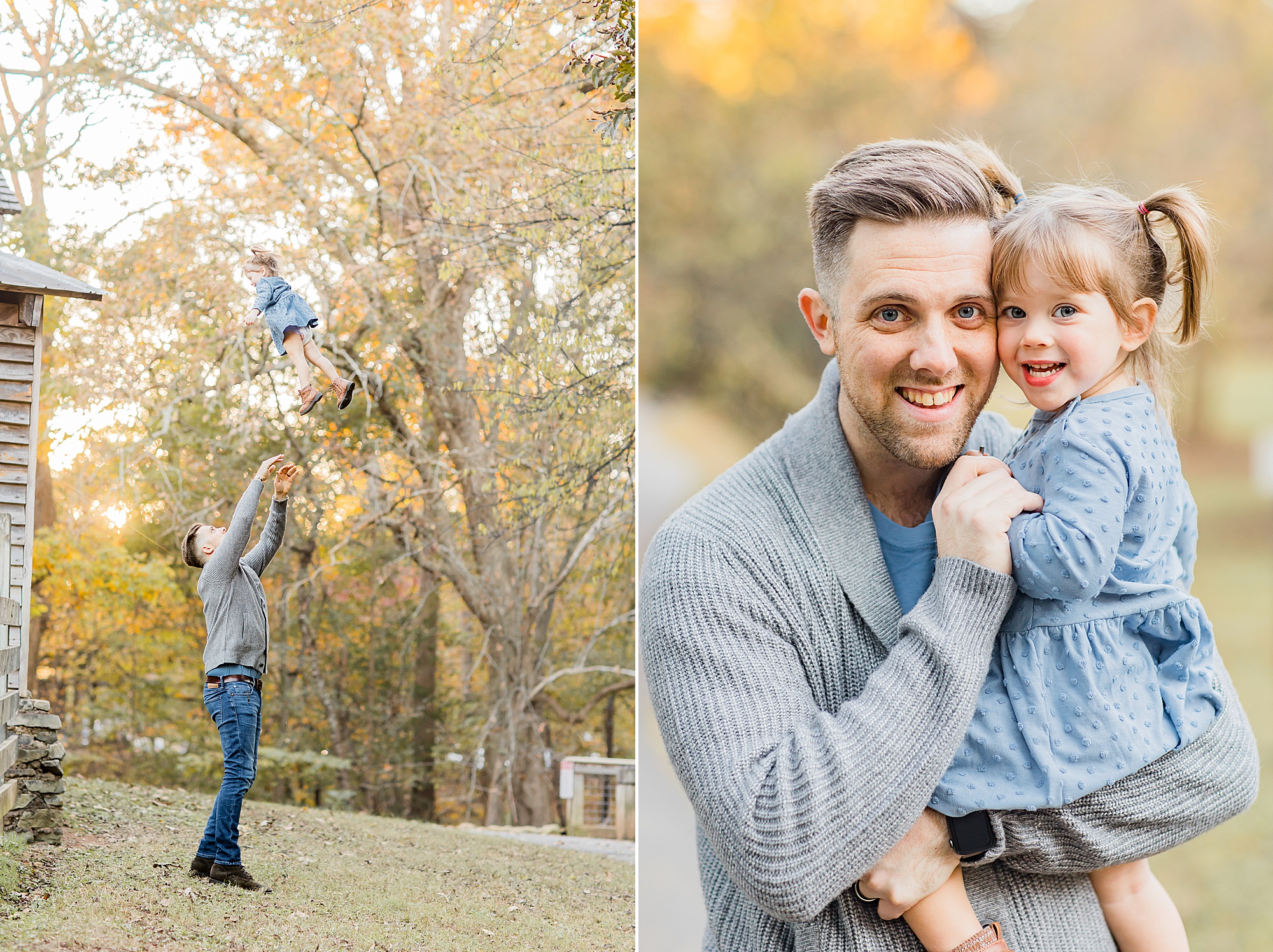 dad plays with daughter during family portraits in Duluth GA