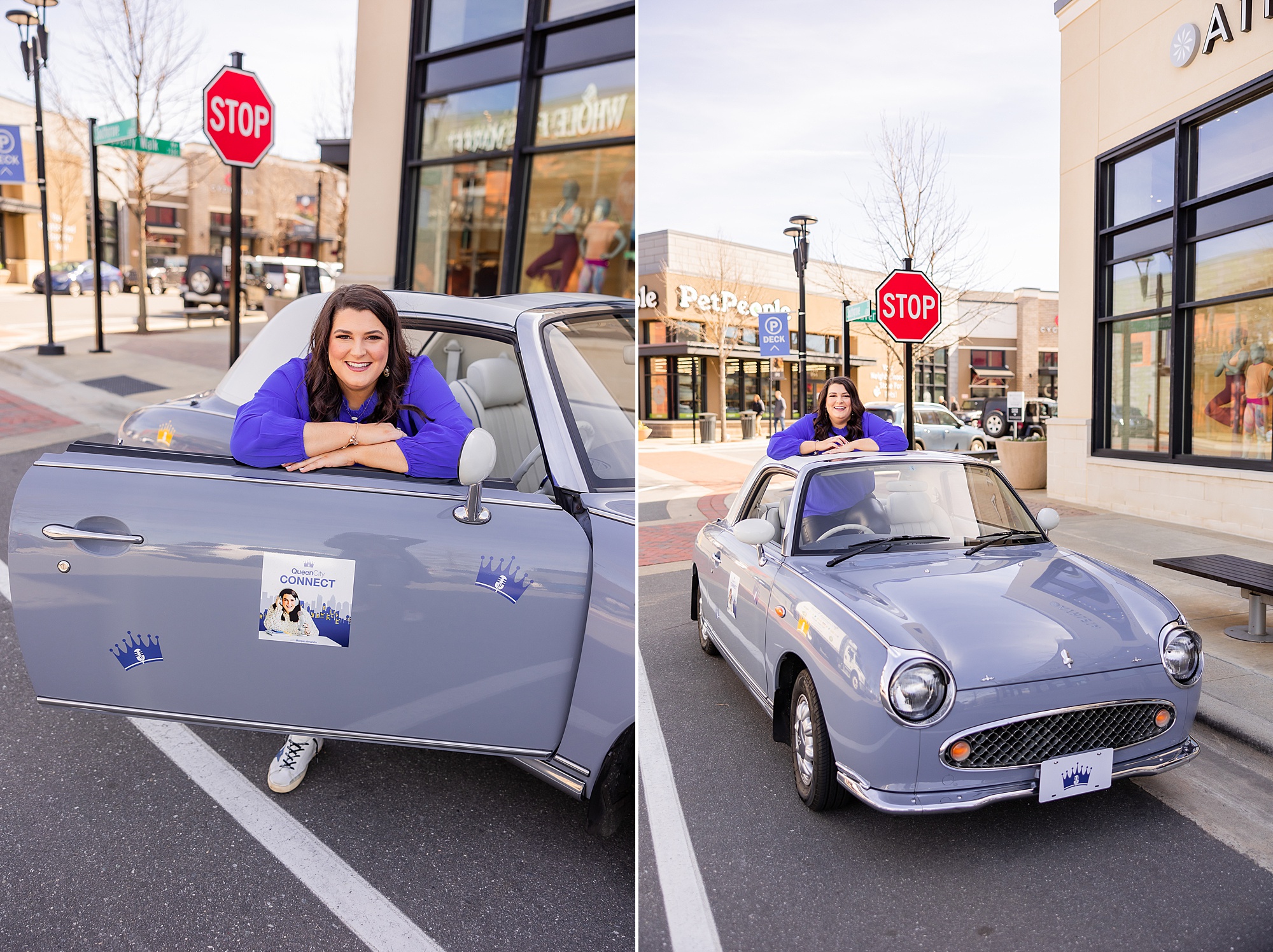Charlotte business owner poses in purple car