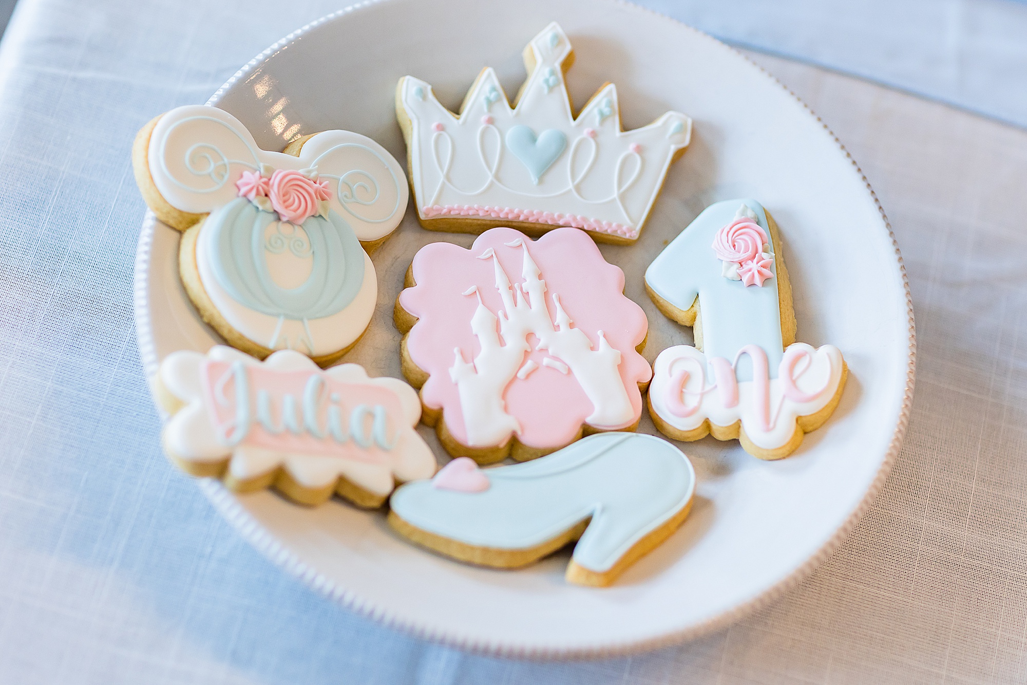 custom cookies for Princess themed first birthday party