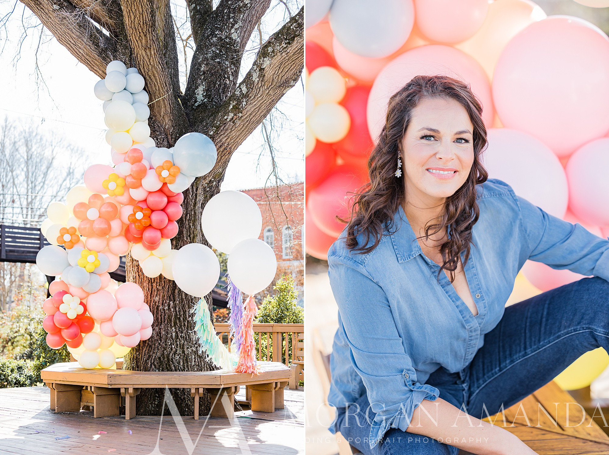 Downtown Waxhaw Branding Portraits for balloon artist around tree in park 