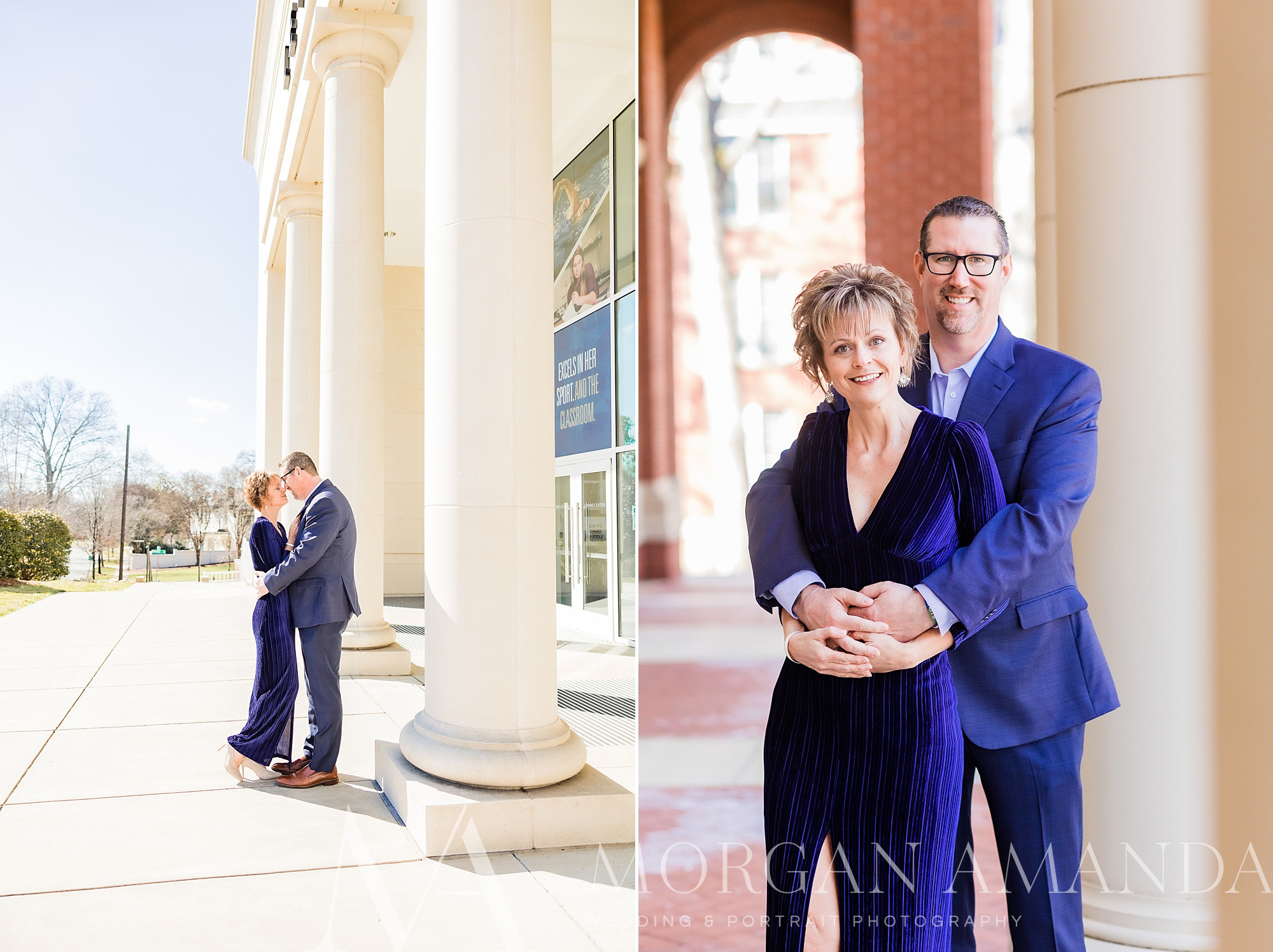 man hugs fiancee during Queens University engagement session