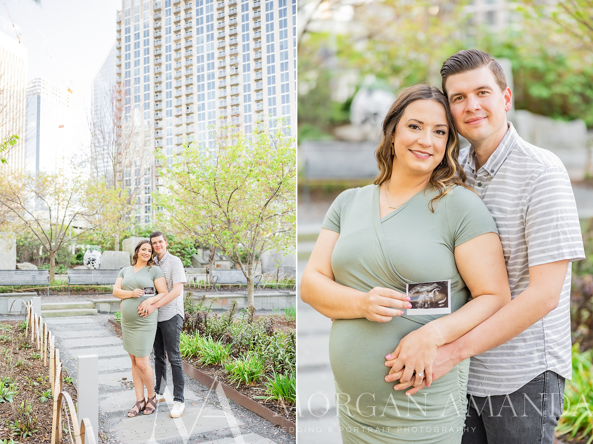 expecting parents hold baby bump and sonogram