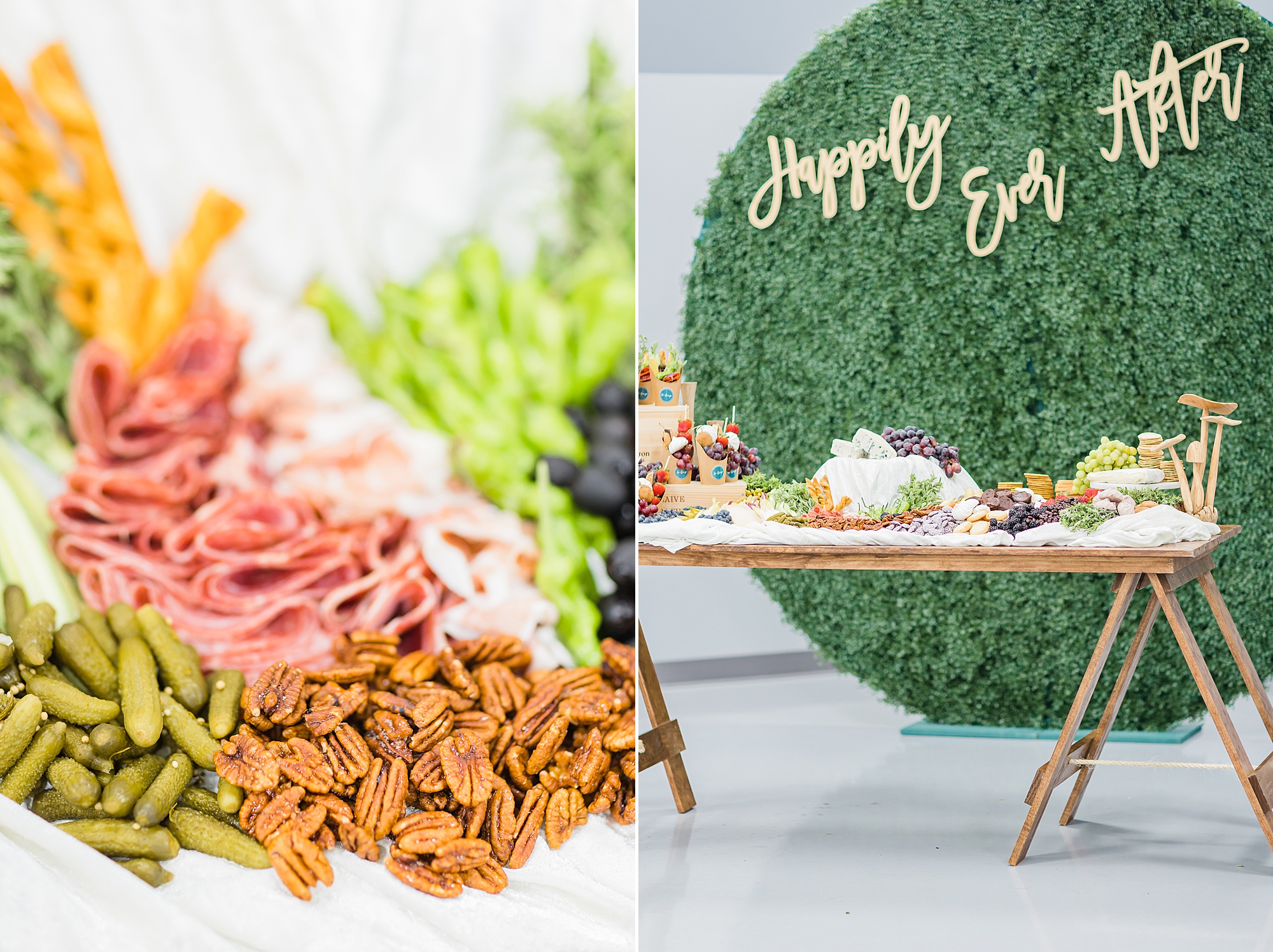grazing table and charcuterie display for springtime wedding styled shoot