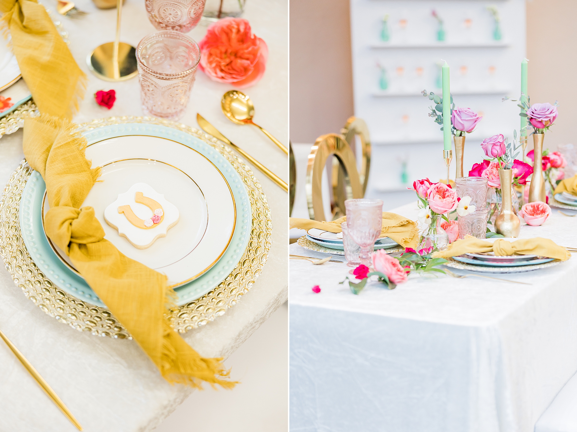 bright pink details for springtime wedding styled shoot reception