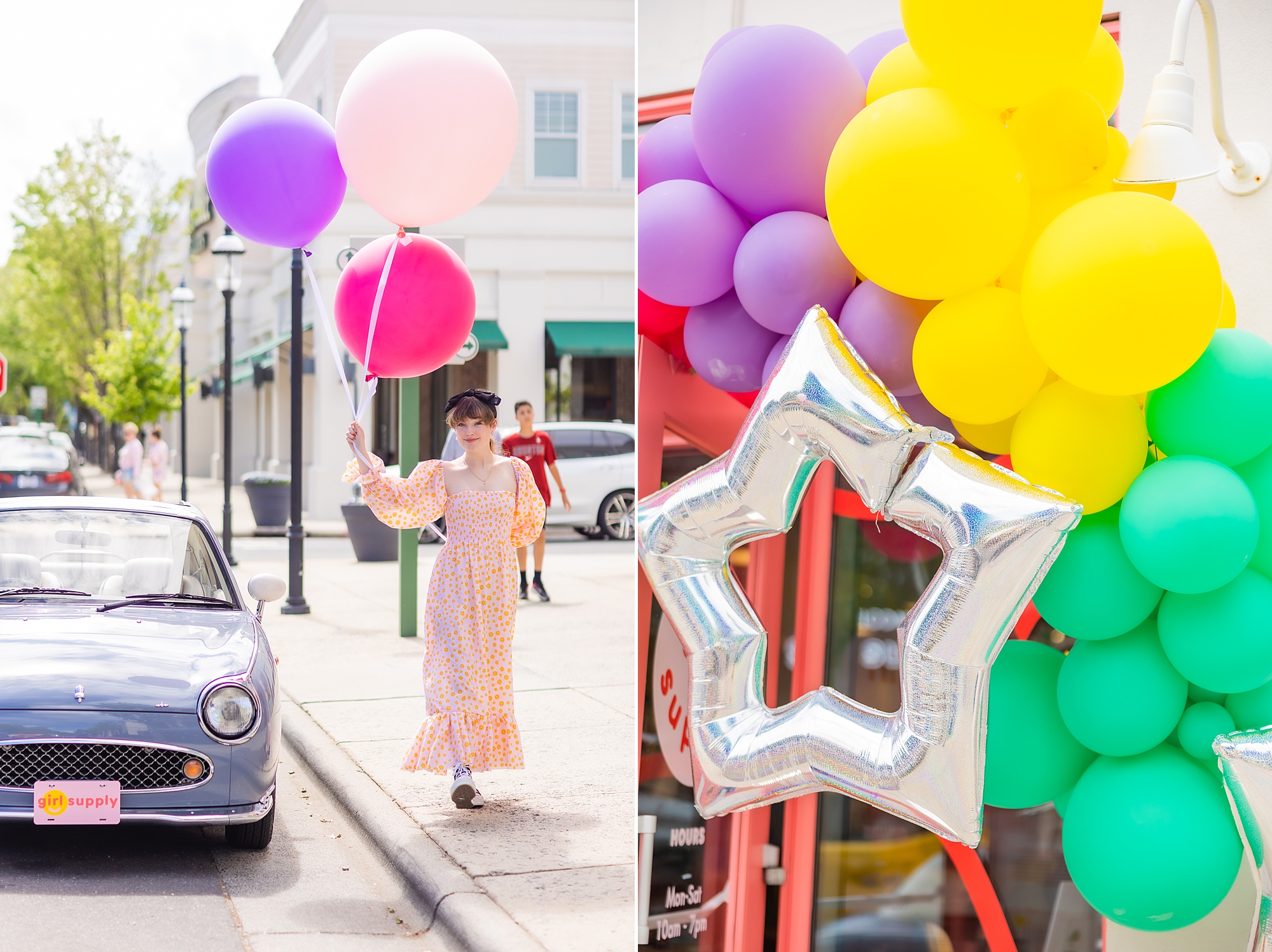 woman holds balloons on sidewalk by Charlotte the Figgy 