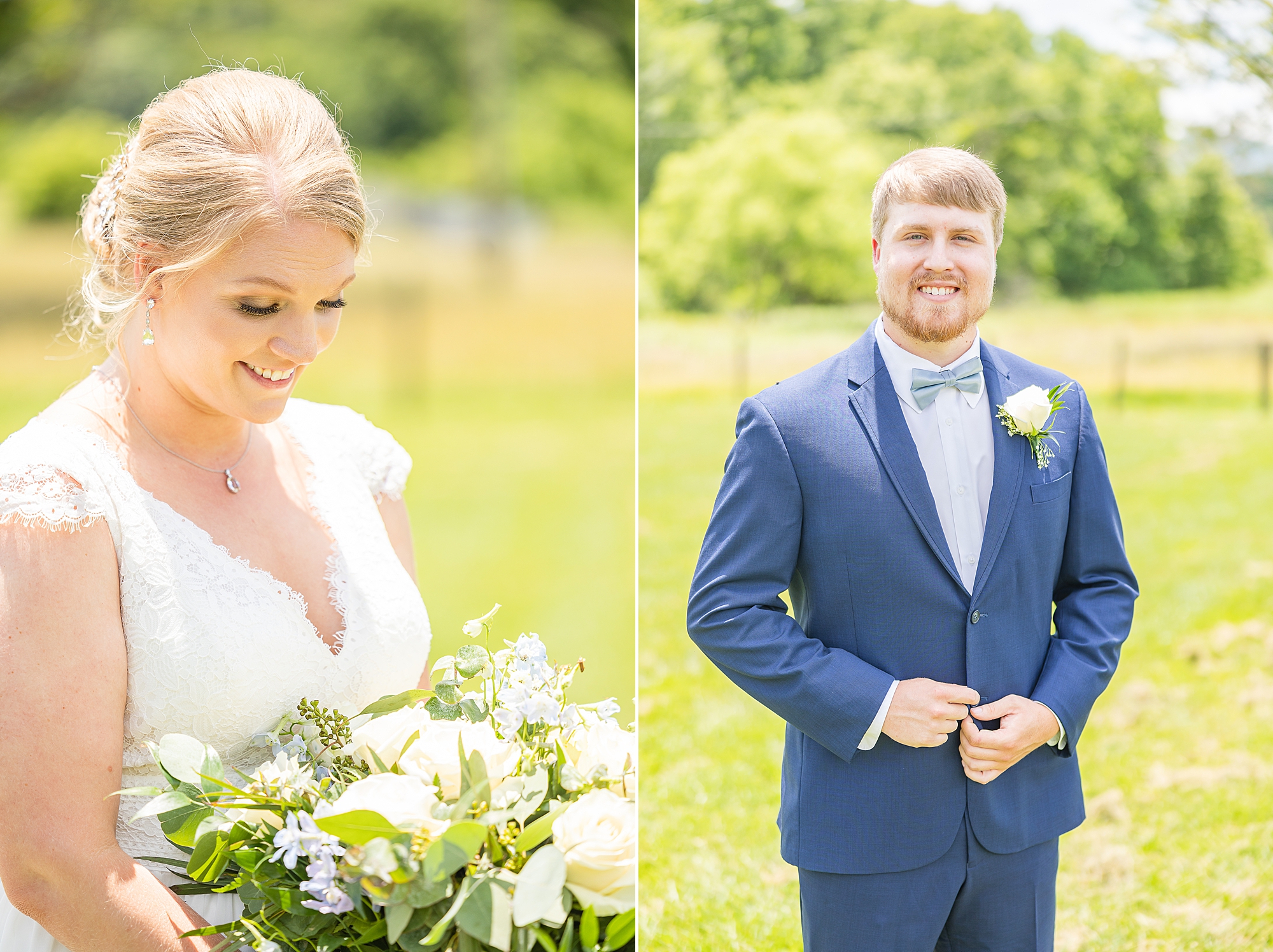 portraits of bride and groom on wedding day