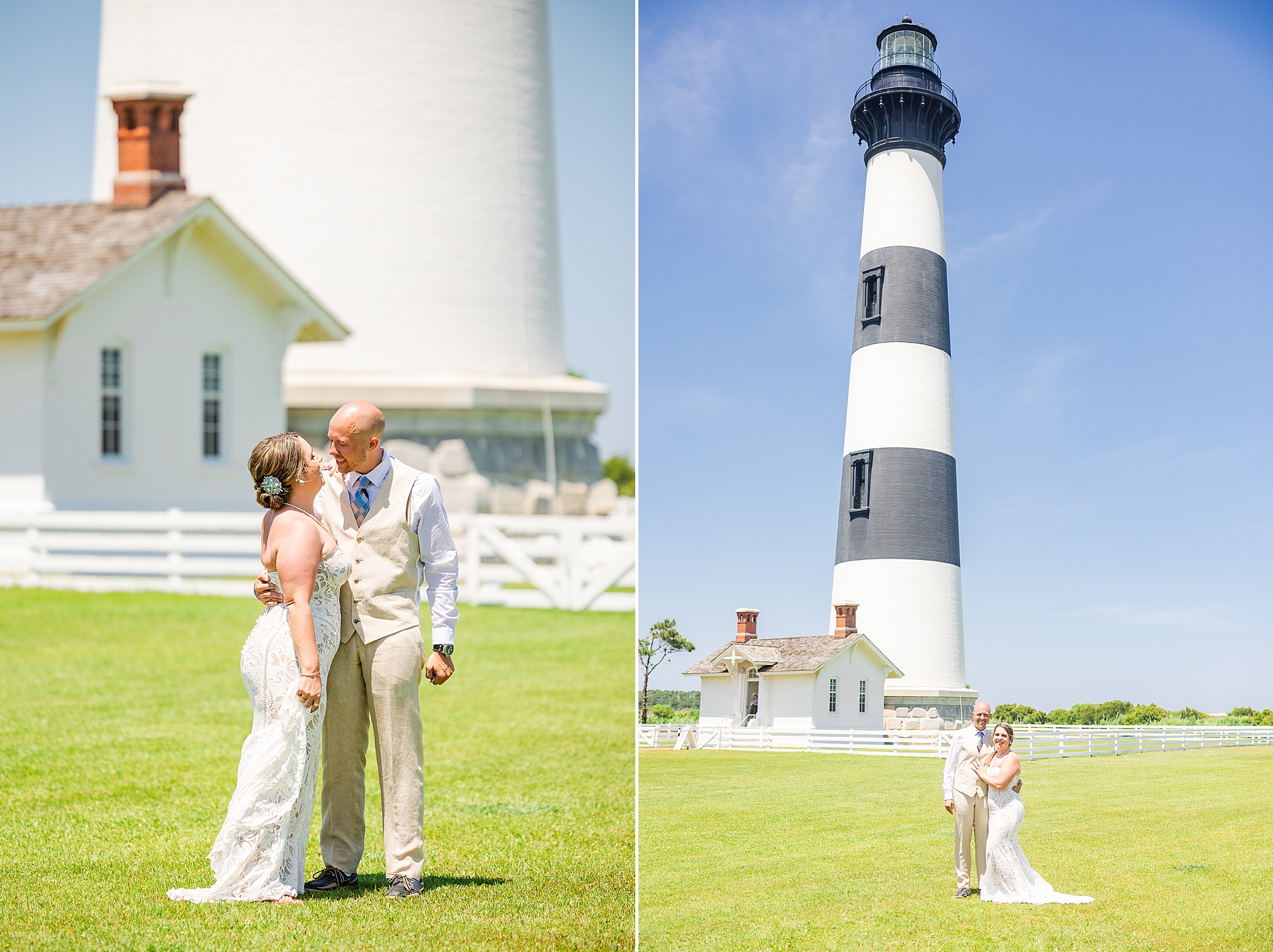 couple hugs during first look by Bodie Lighthouse 