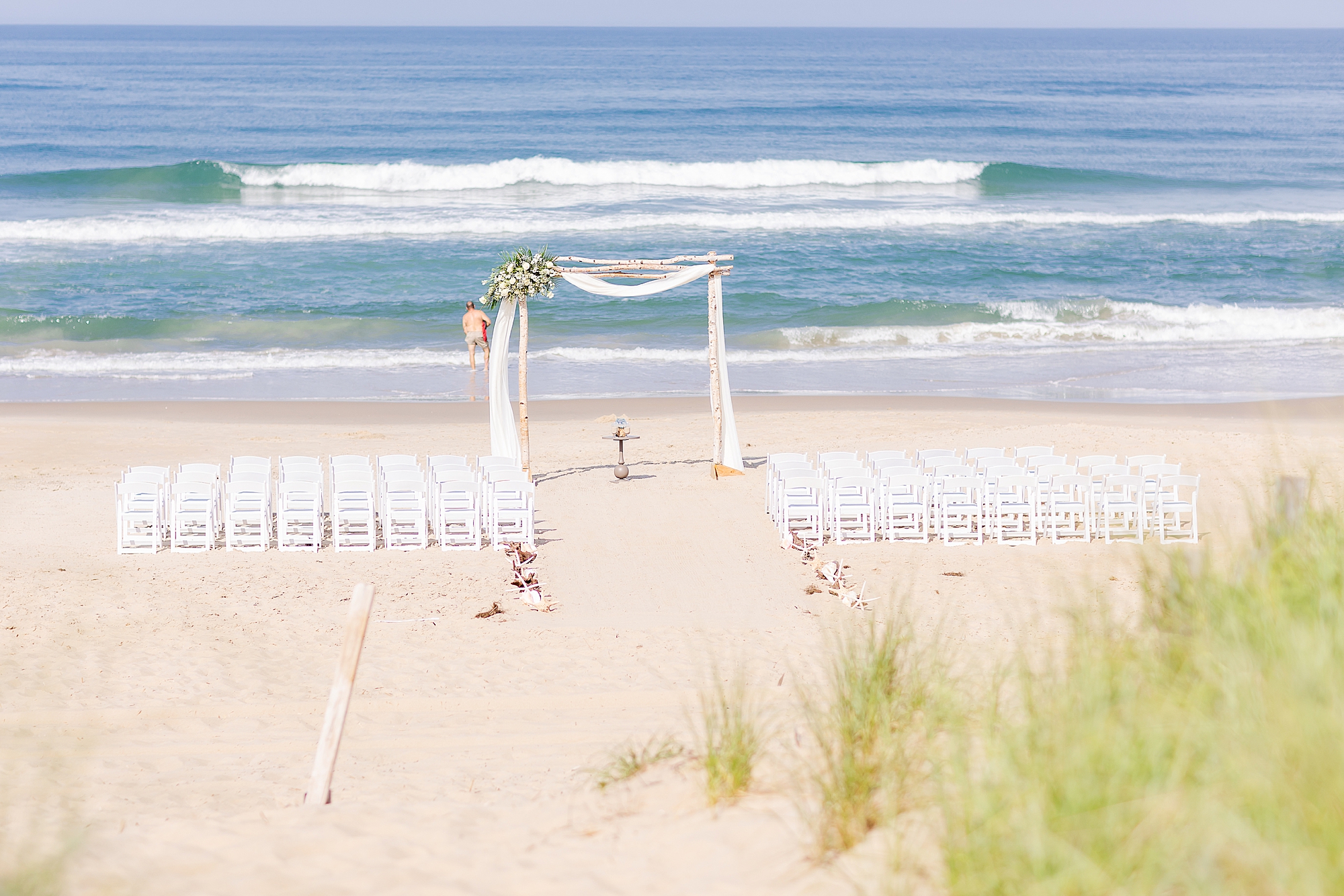 beach wedding ceremony setup