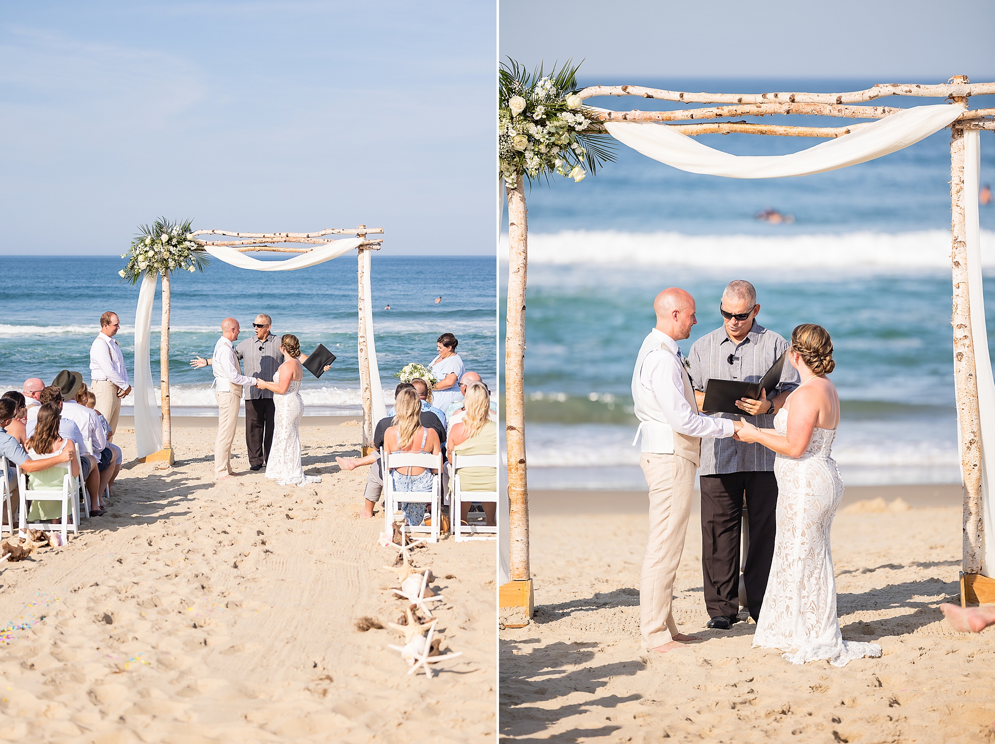 bride and groom exchange vows during OBX wedding ceremony