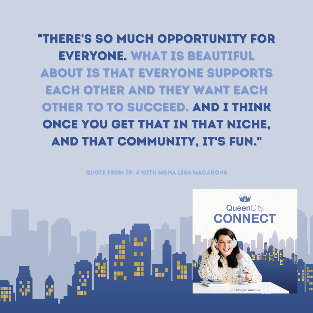 Lisa of Mona Lisa Macarons is interviewed on the Queen City Connect Podcast, sharing her journey into business in Charlotte NC